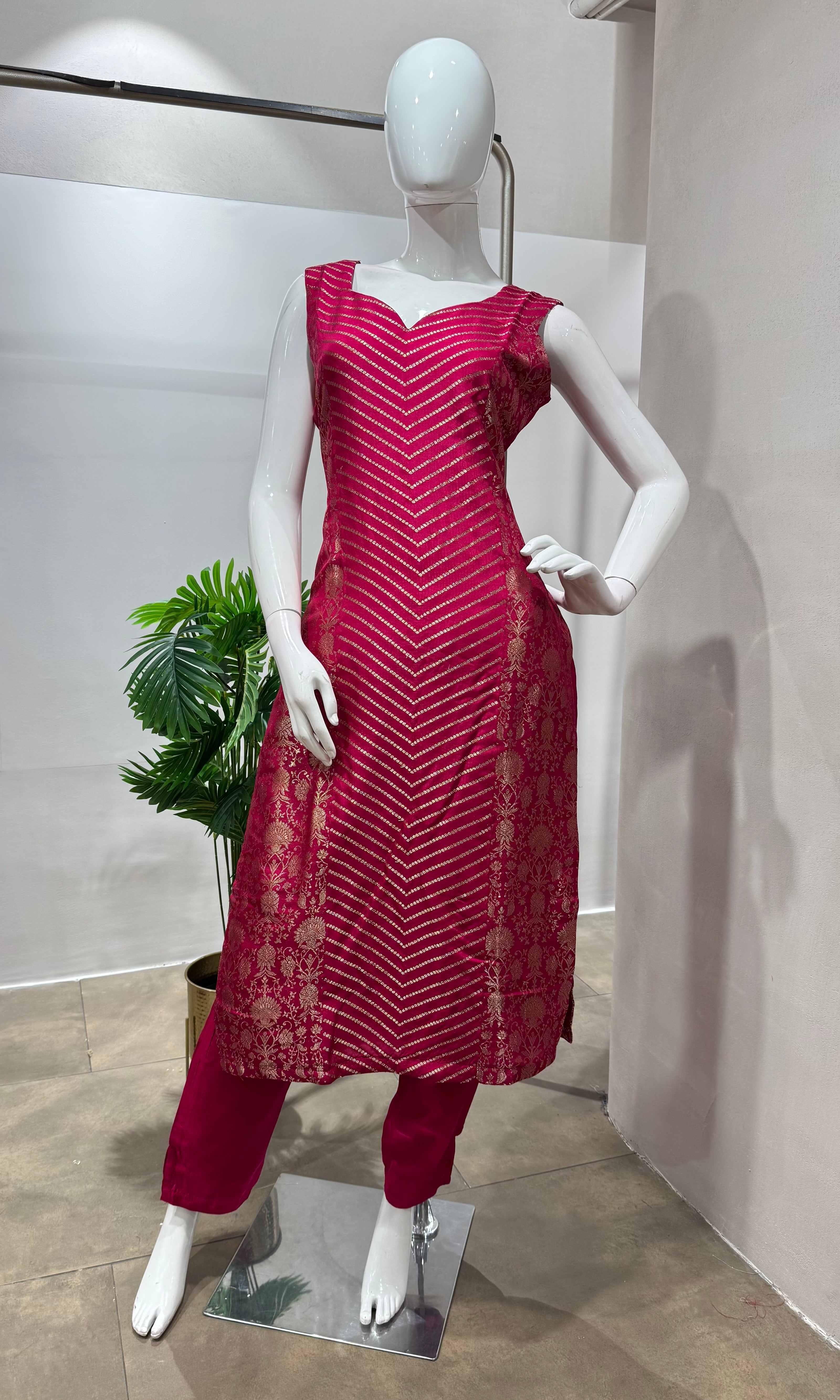 Pink STRIPED EMBROIDERED KURTA SET