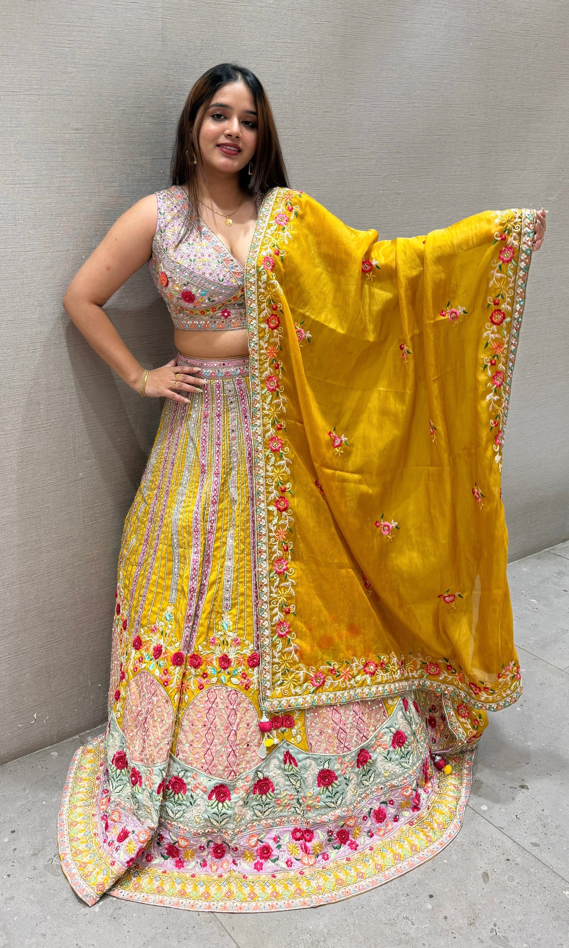 multi yellow lehanga