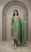 Green Silk Embroidered Kurta Suit with Dupatta