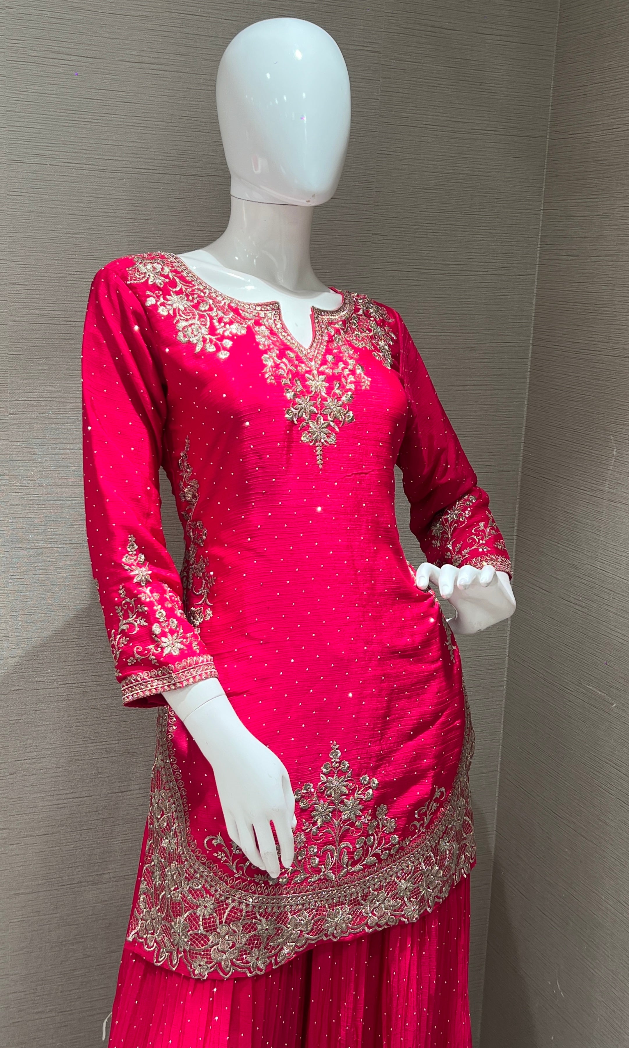 Magenta pink embroidered sharara