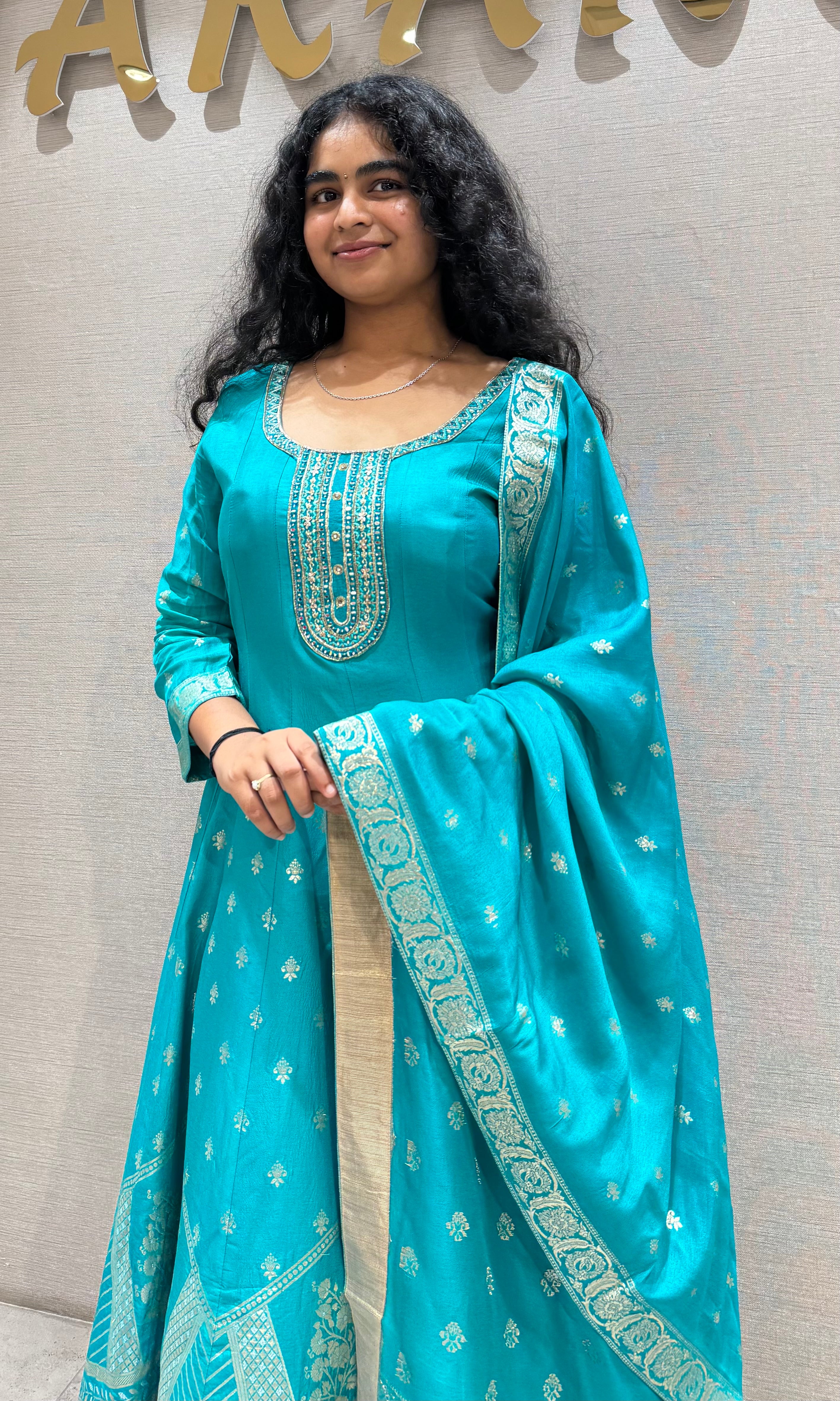 BLUE Silk Banarasi Anarkali SET