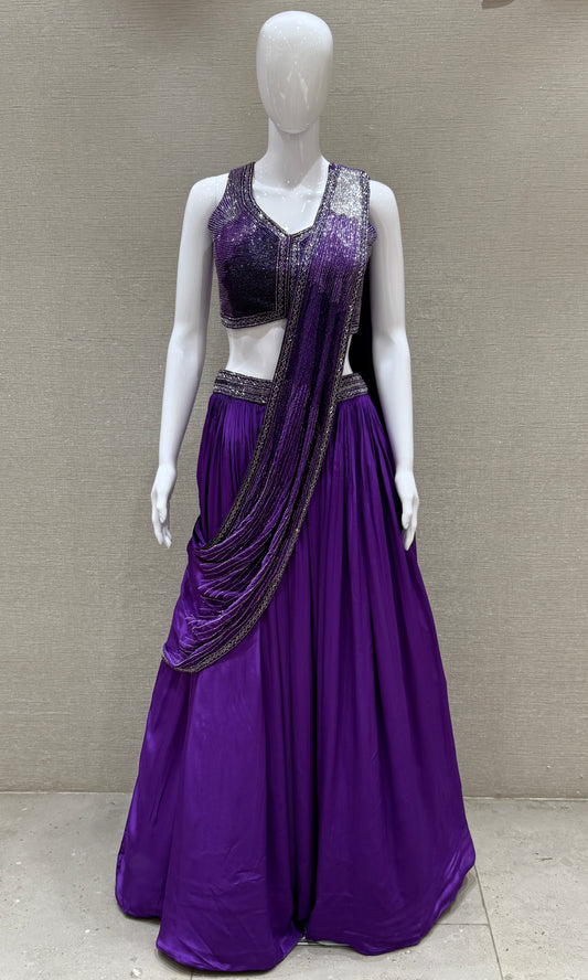 🪻Purple Lehanga with            attached drape dupatta 🪻