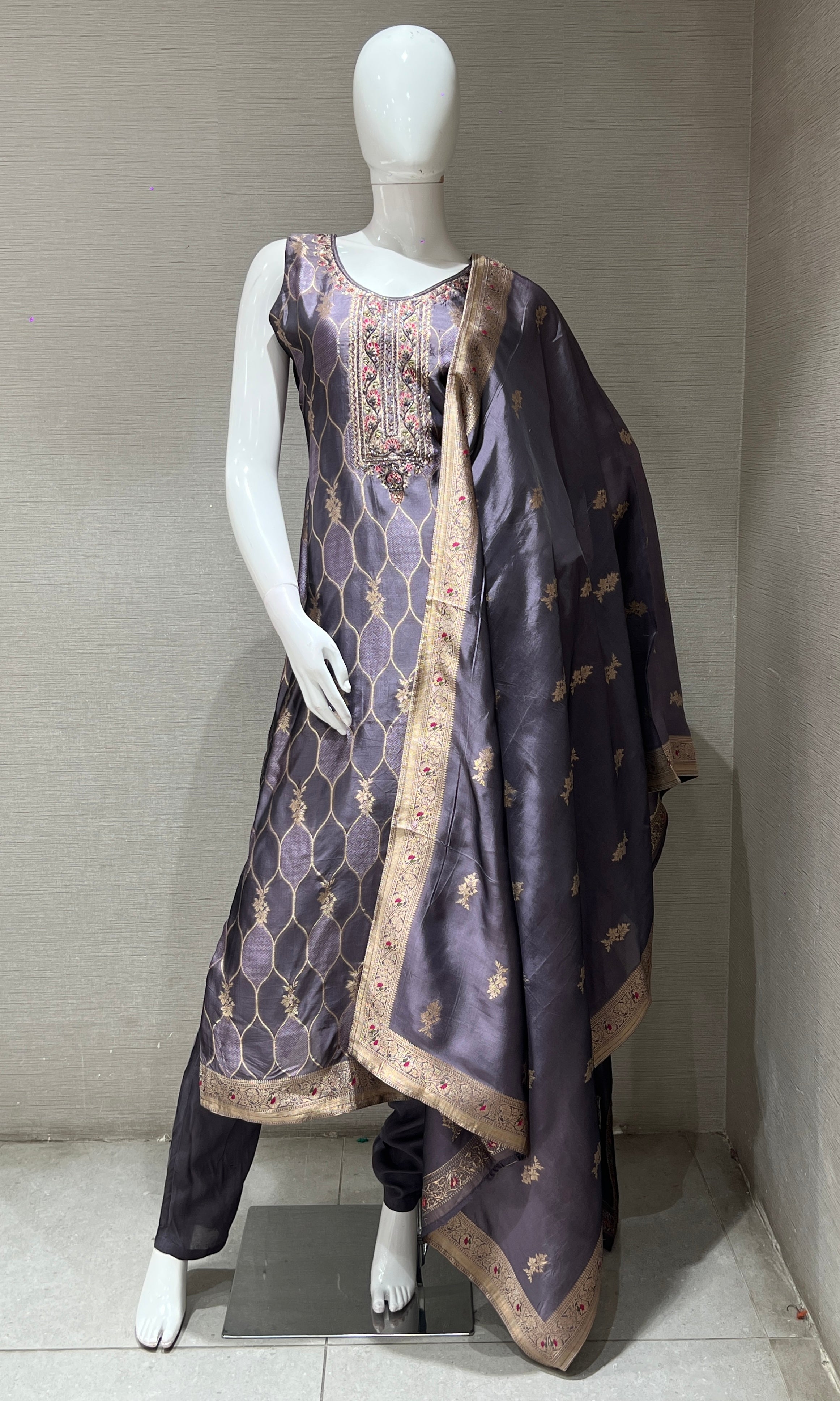 Lilac ethnic print kurta set