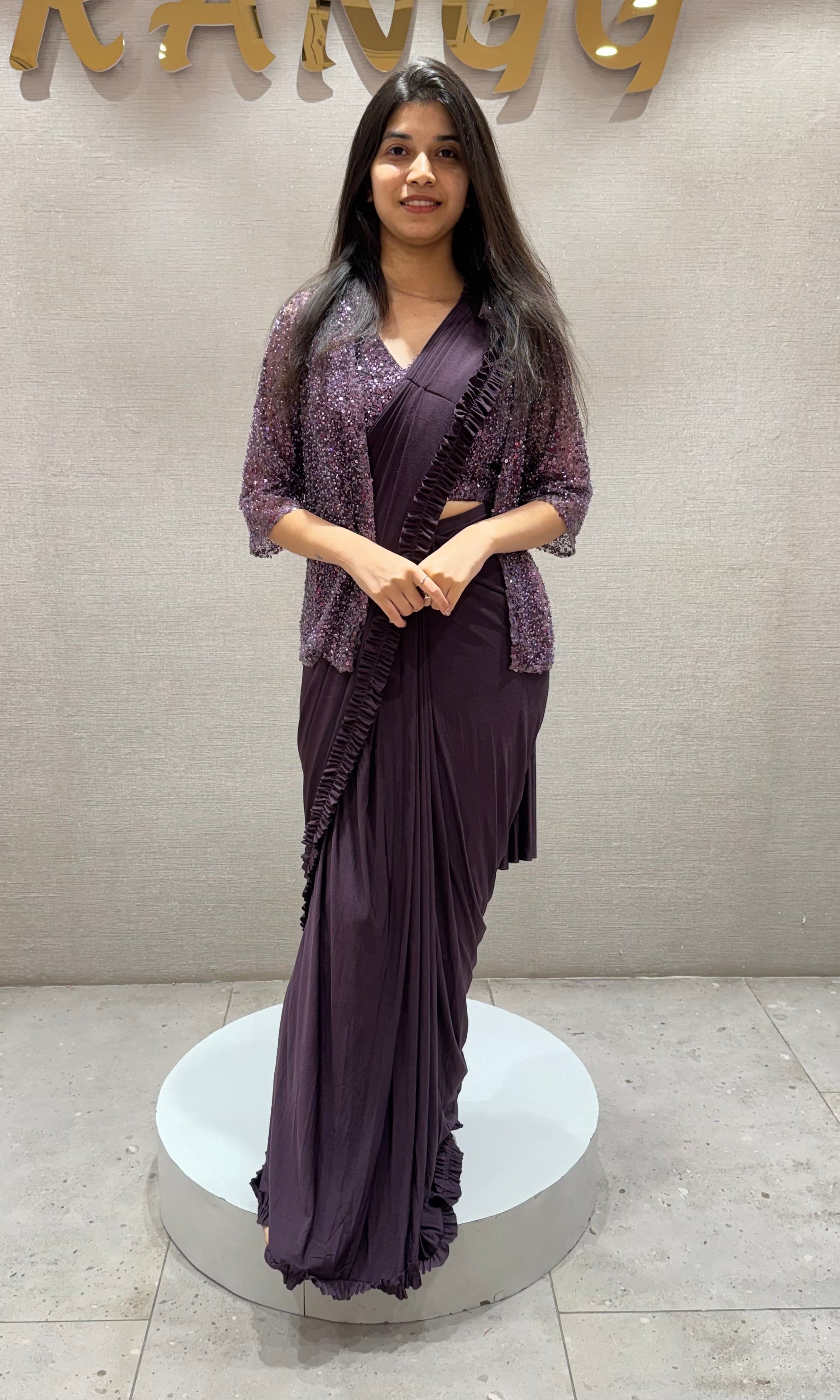 Wine Drape Saree with Embroidered Jacket