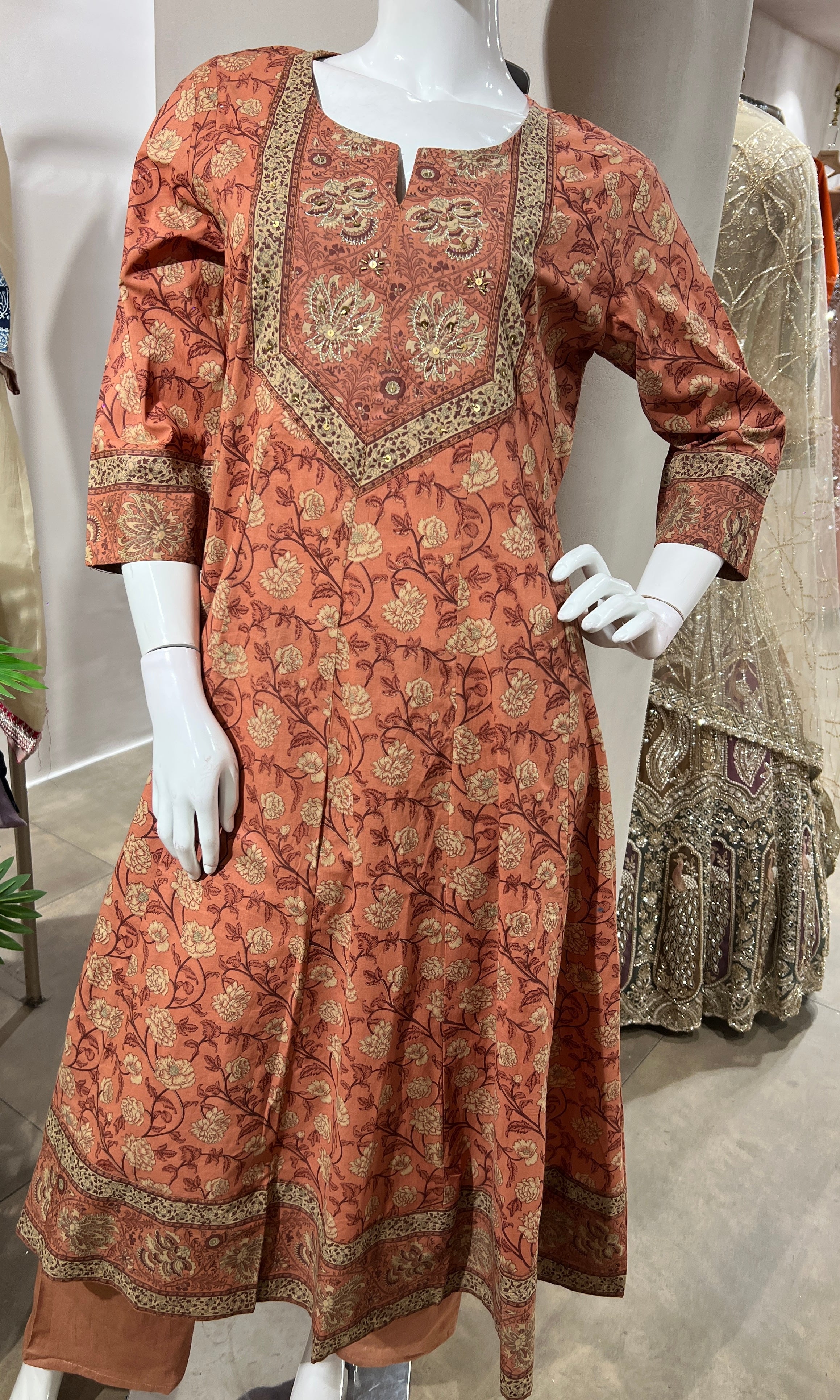 PEACH ETHNIC PRINTED KURTA SET