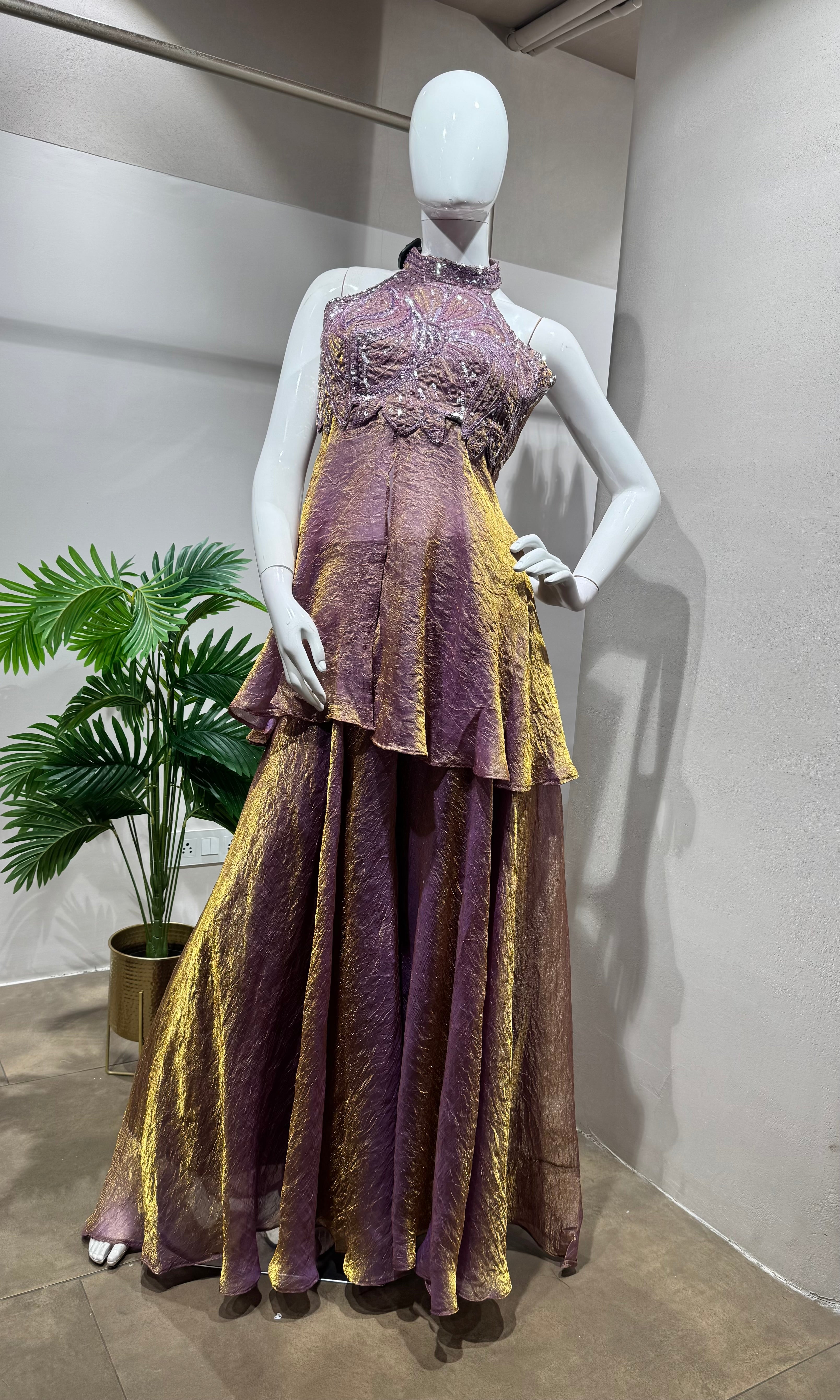 Light Purple Tissue Embroidered palazzo set