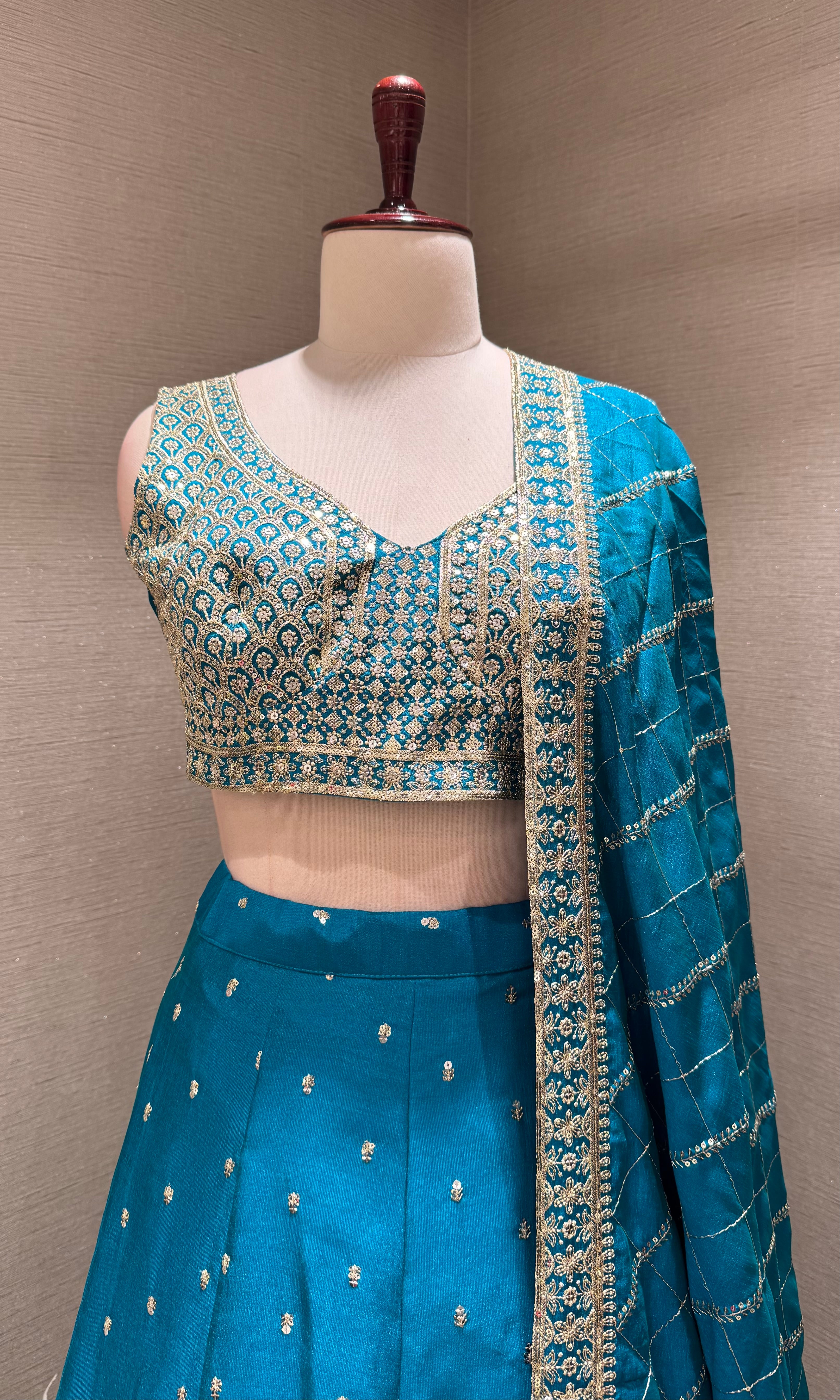 Rama Embroidered Lehenga Choli Set with Gold Border