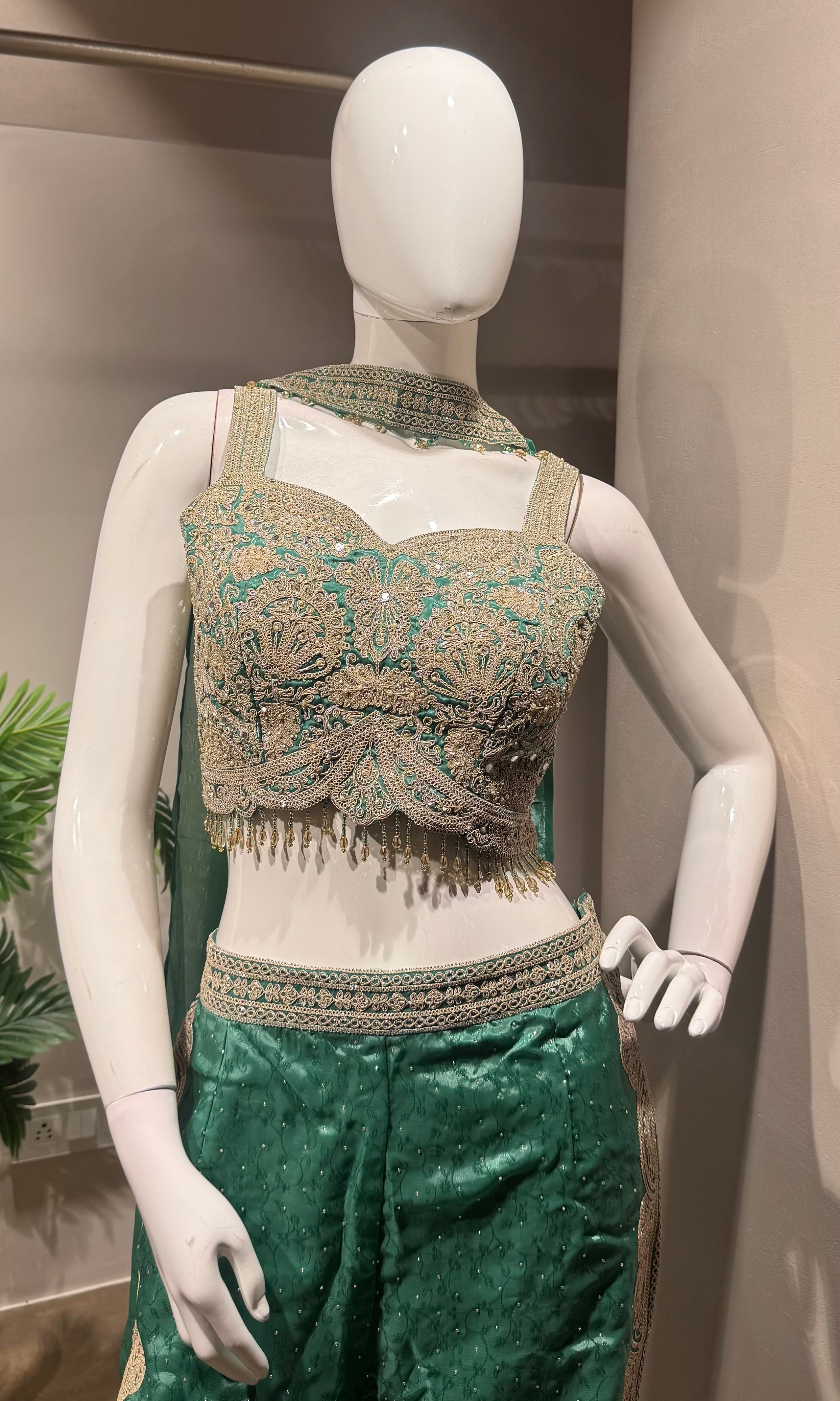 Green sequins crop top and palazzo set