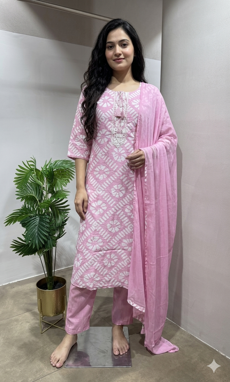 BABY Pink Floral Embroidery Kurta set