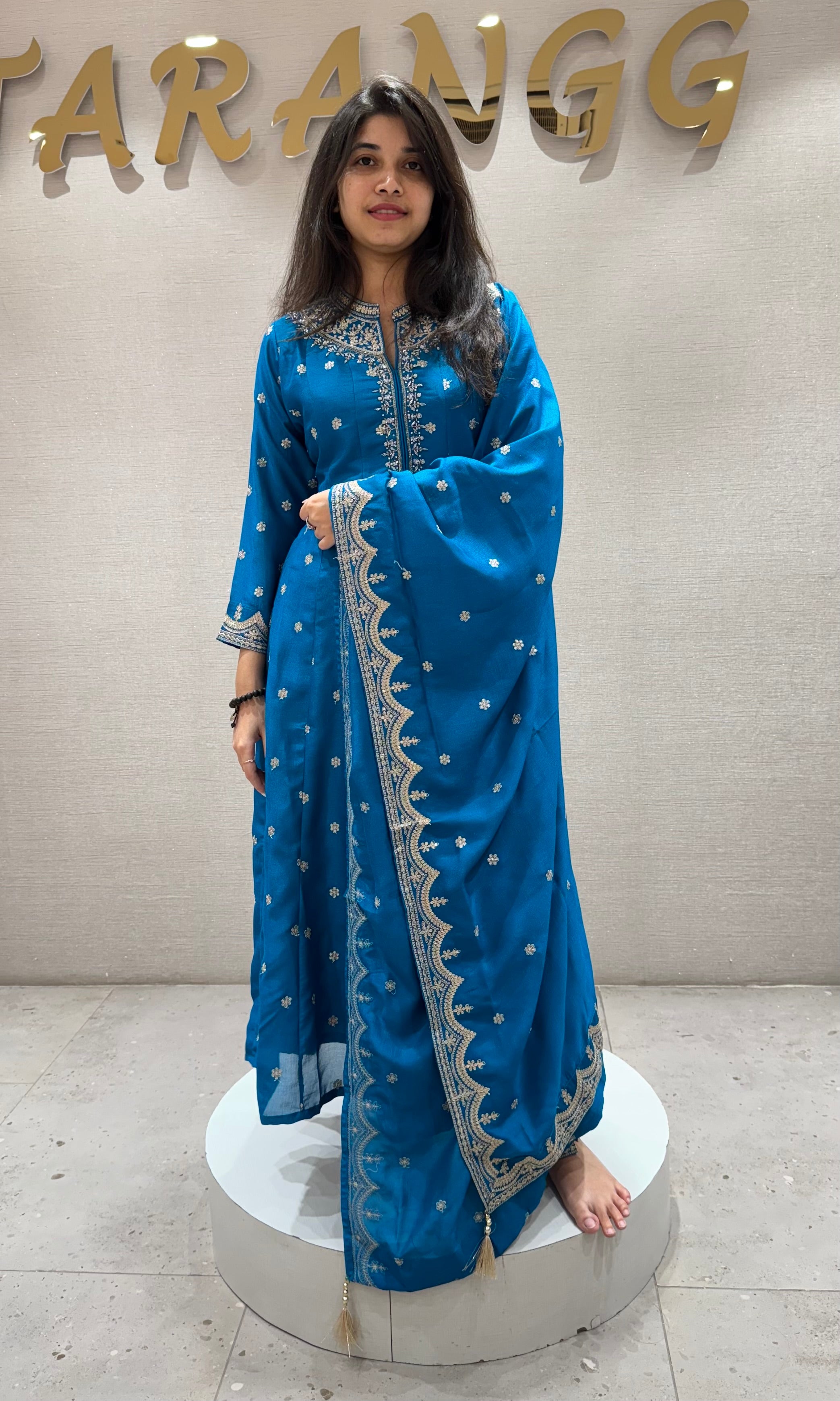 Rama blue EMBROIDERED Anarkali SET