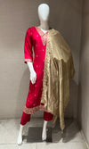 Pink kurta set with contrast gold dupatta