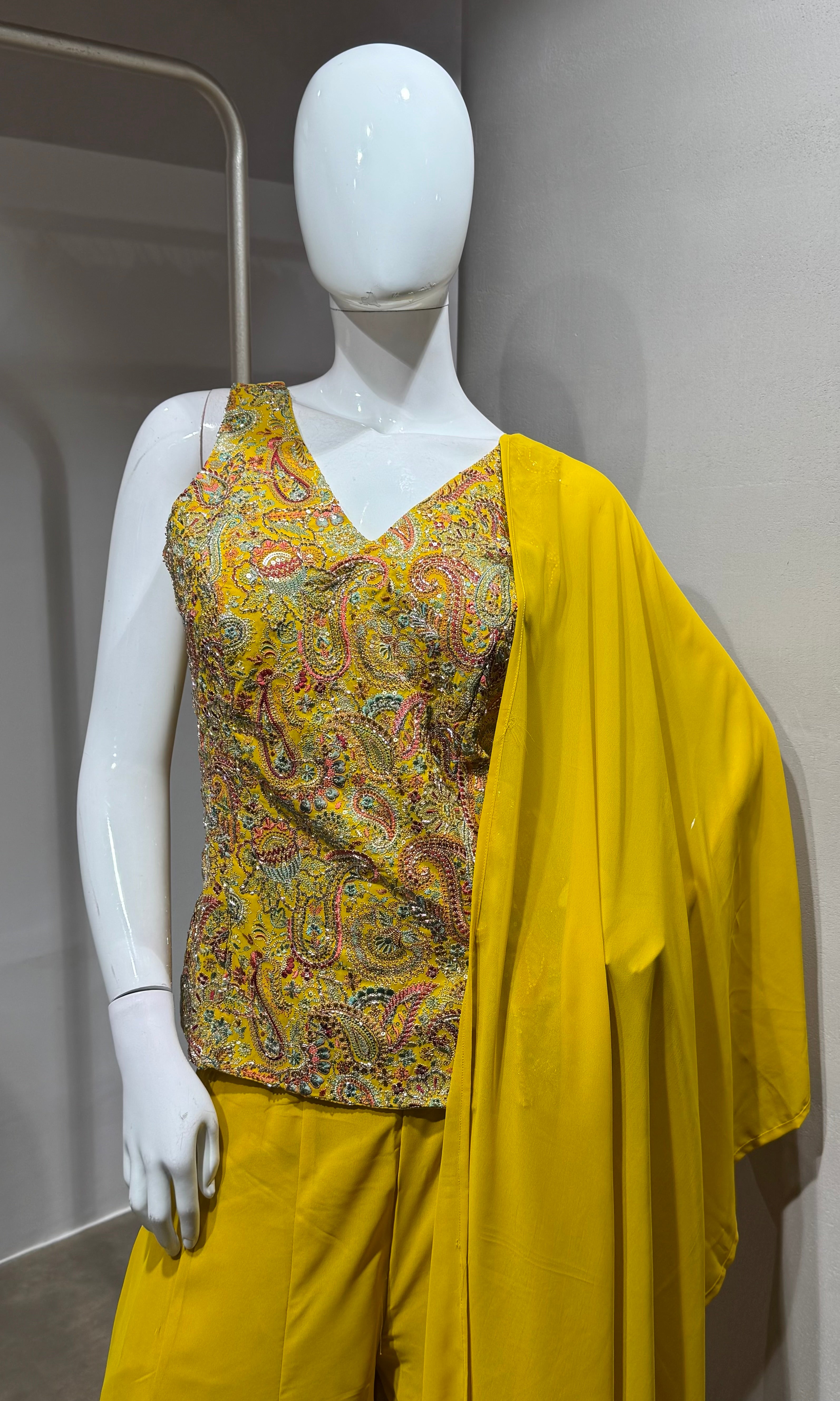 Yellow Chinon Silk Palazzo SET