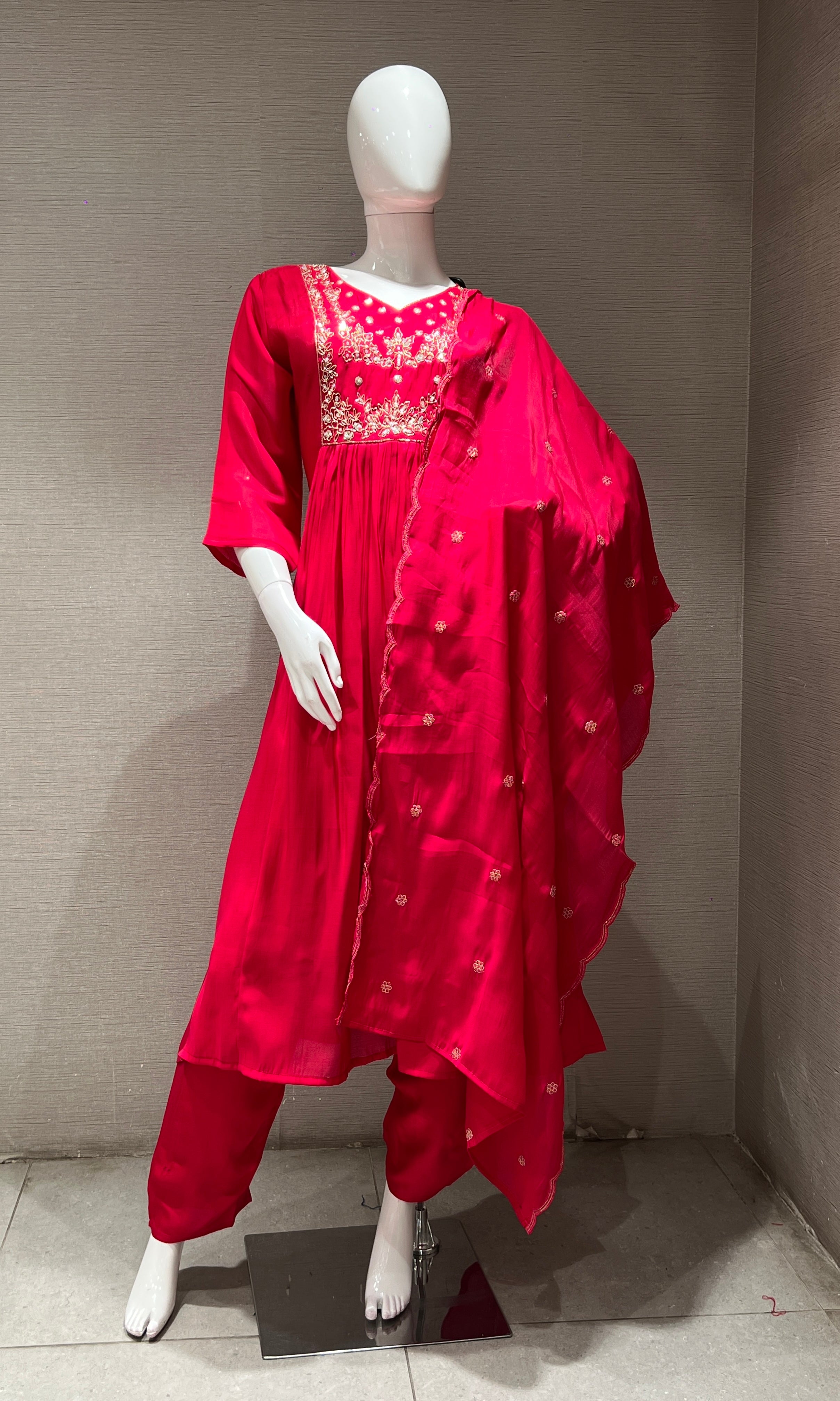 Rani pink MUL CHANDERI kurta set