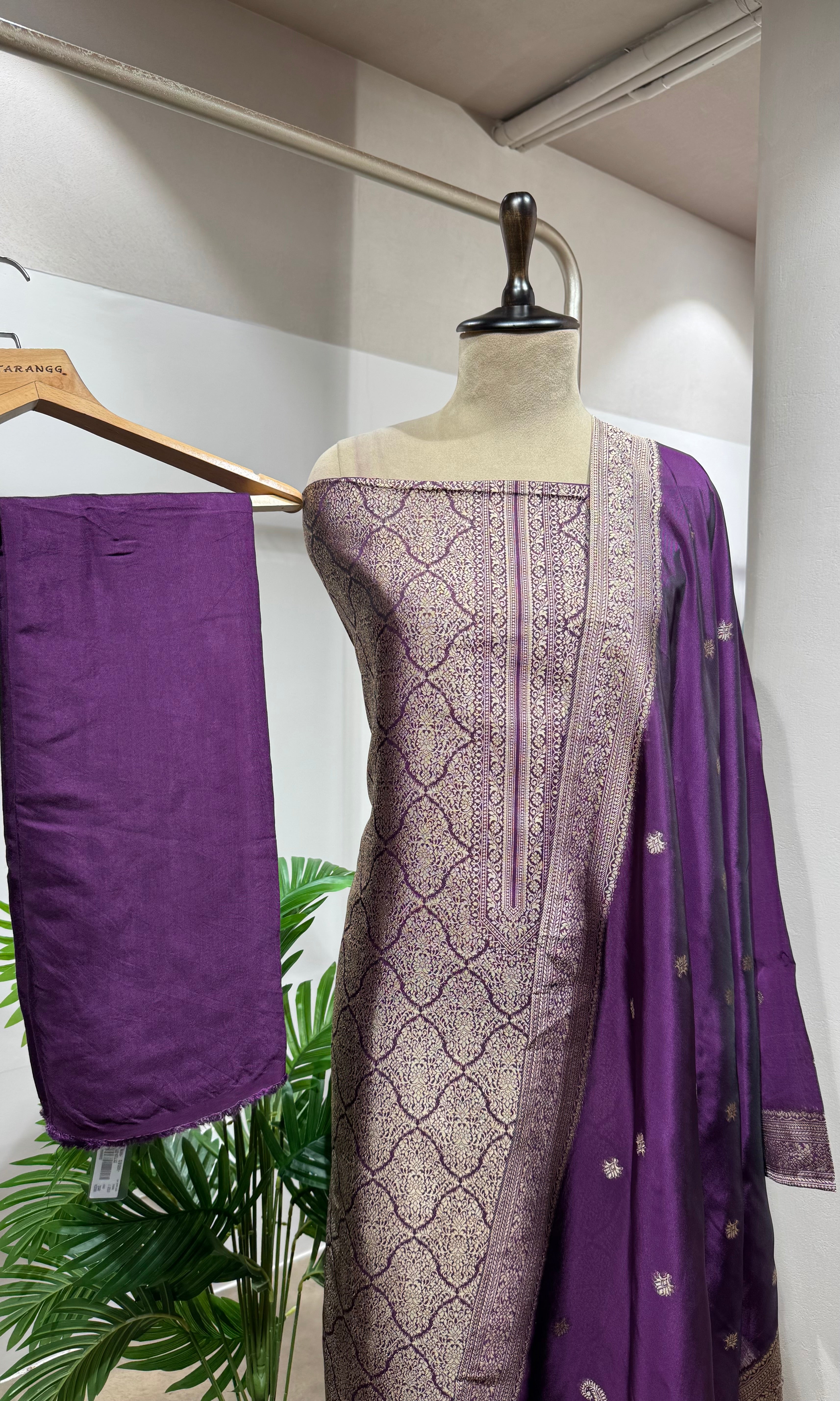 Wine Banarasi Silk DRESS MATERIAL
