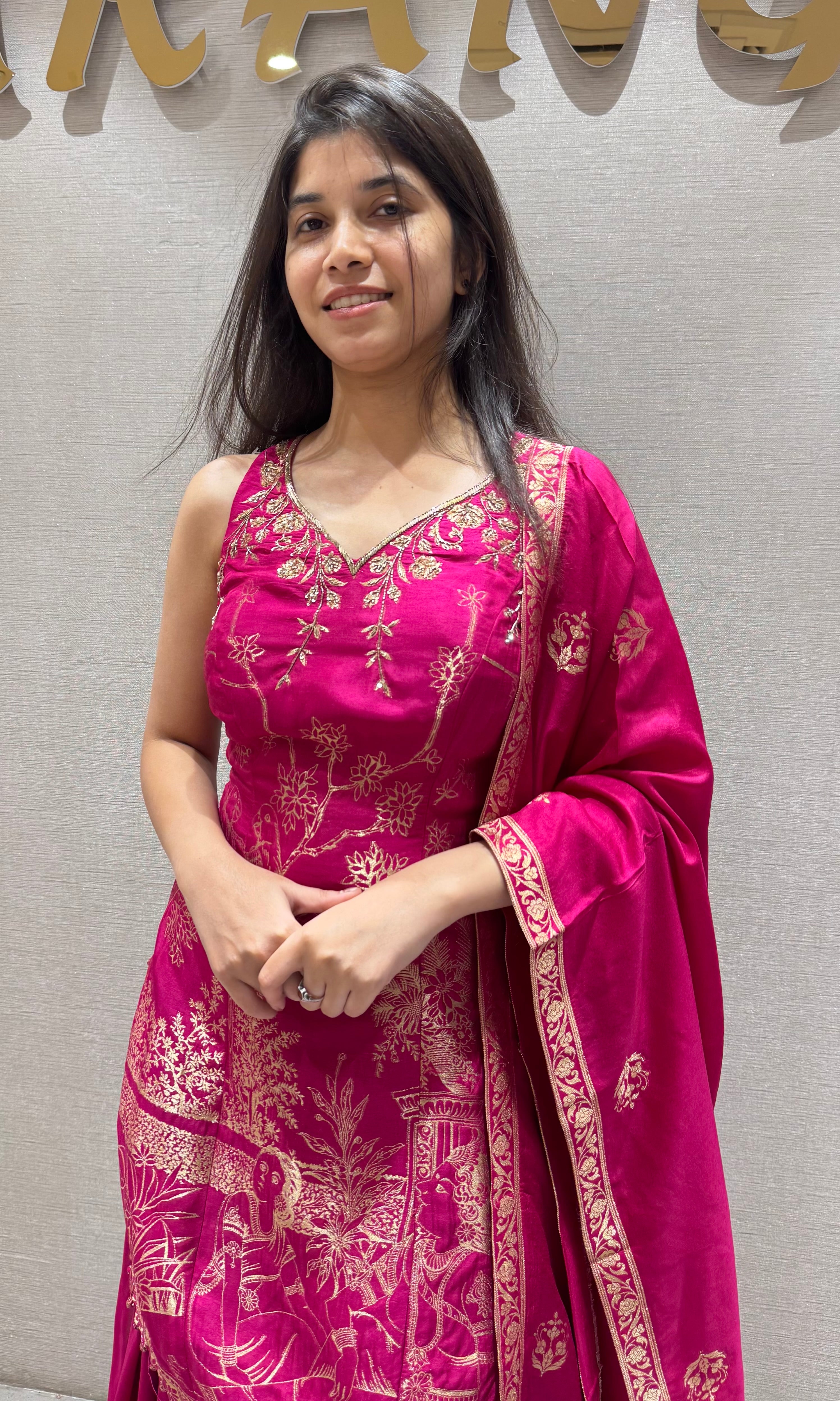 PINK Embroidered Chinon Sharara Set