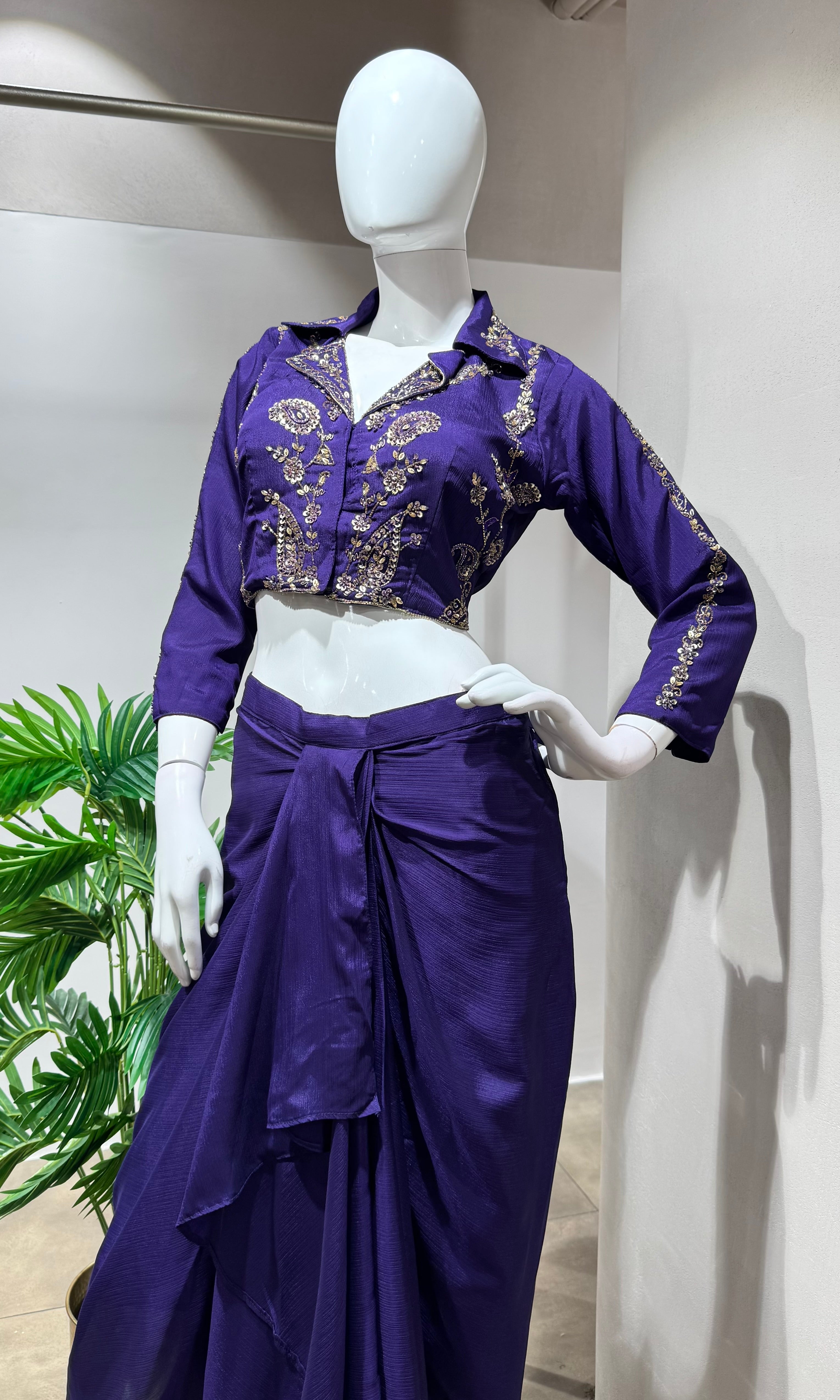 PURPLE DRAPE SKIRT WITH BLOUSE