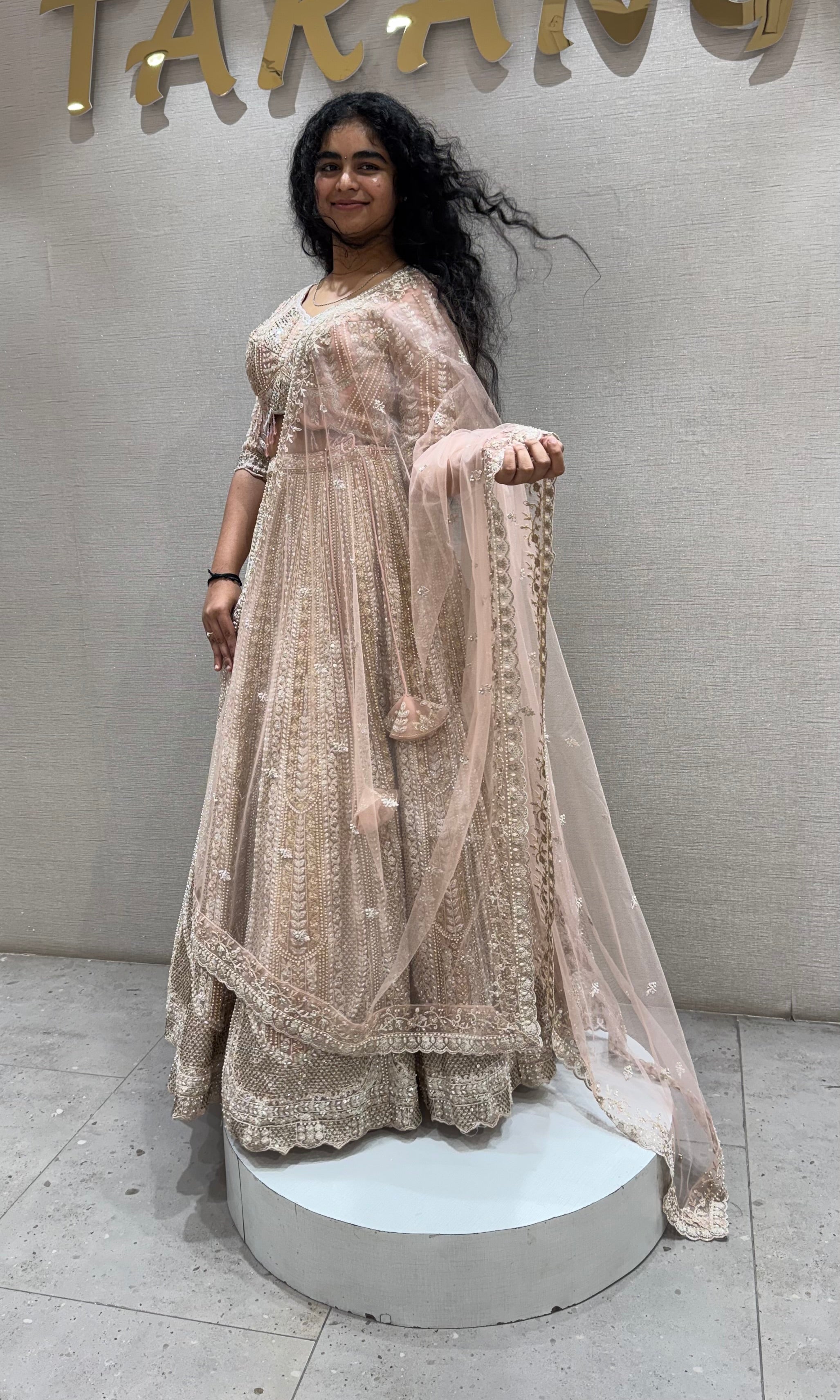 Light pink Net Floral Embroidered Lehenga
