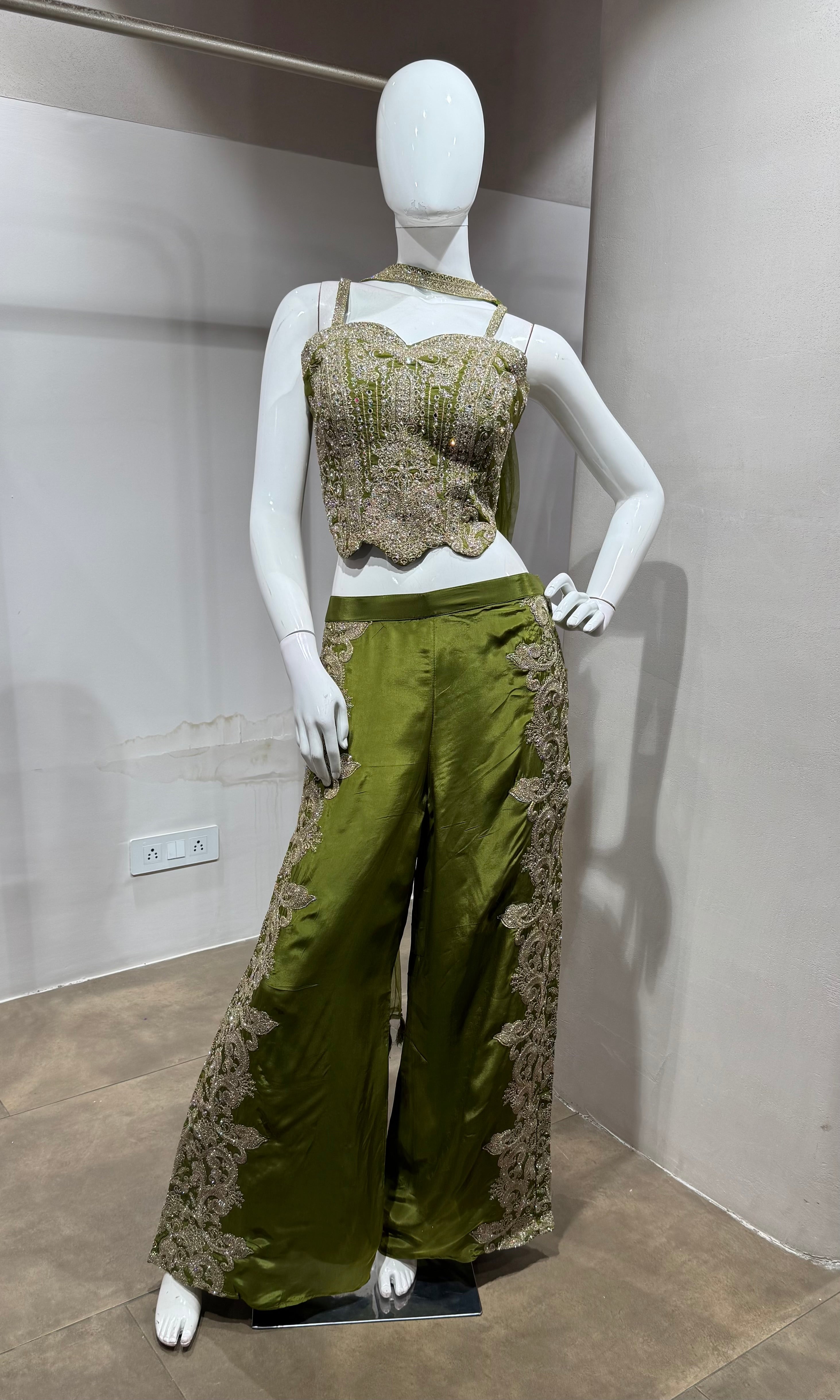 Mehendi Green Georgette Zari Sequin PALAZZO