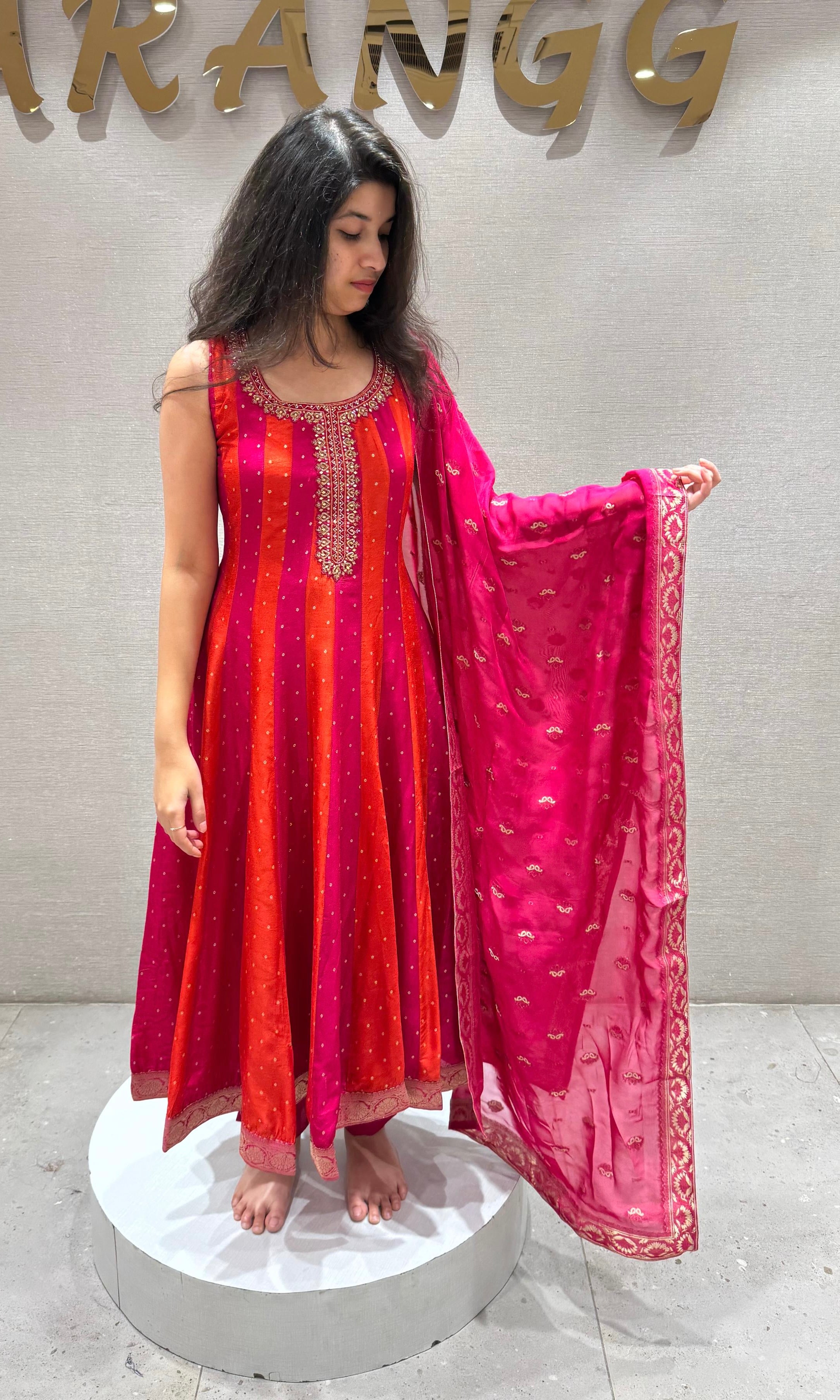 Sunset Stripe Anarkali kurta set