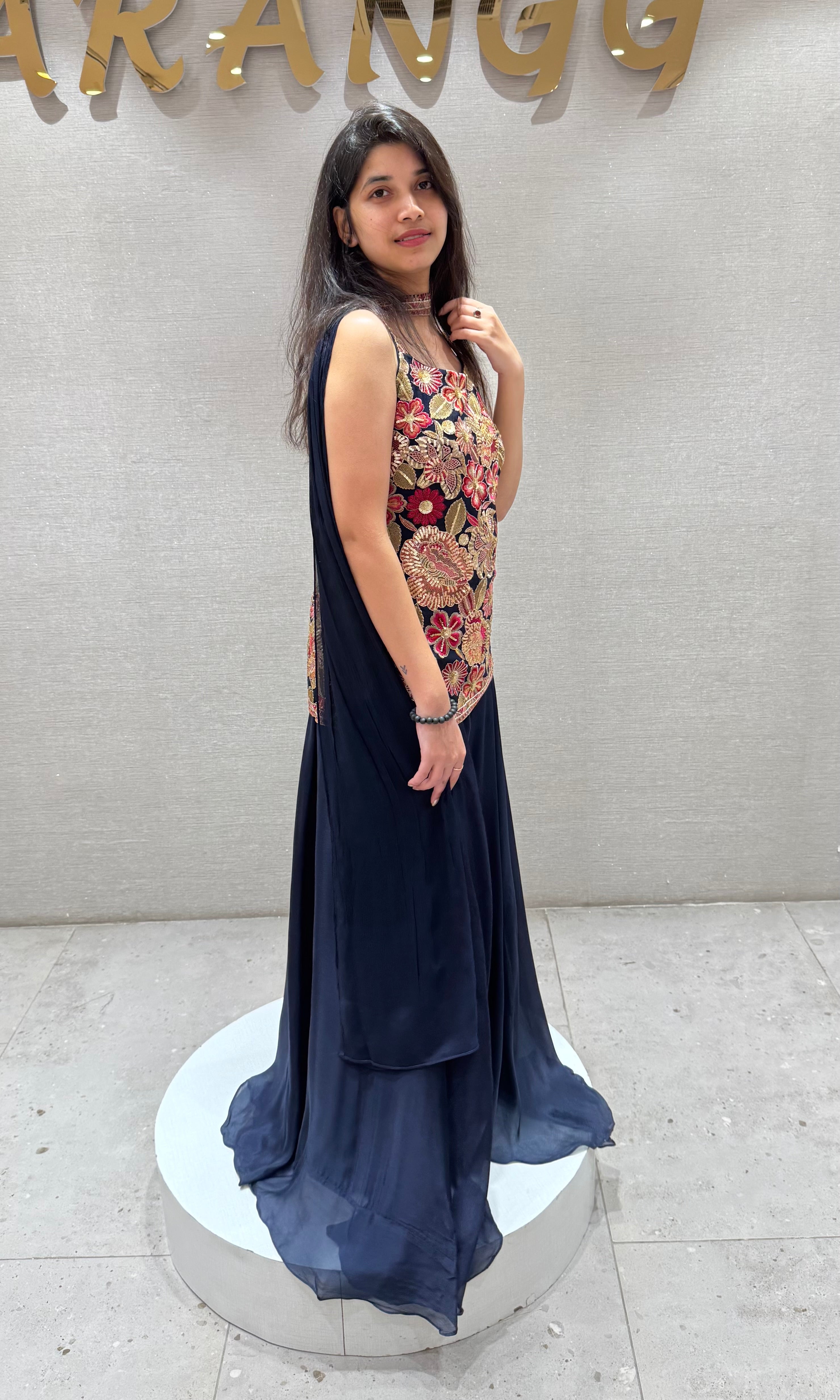 Navy blue FLORAL SHARARA SET