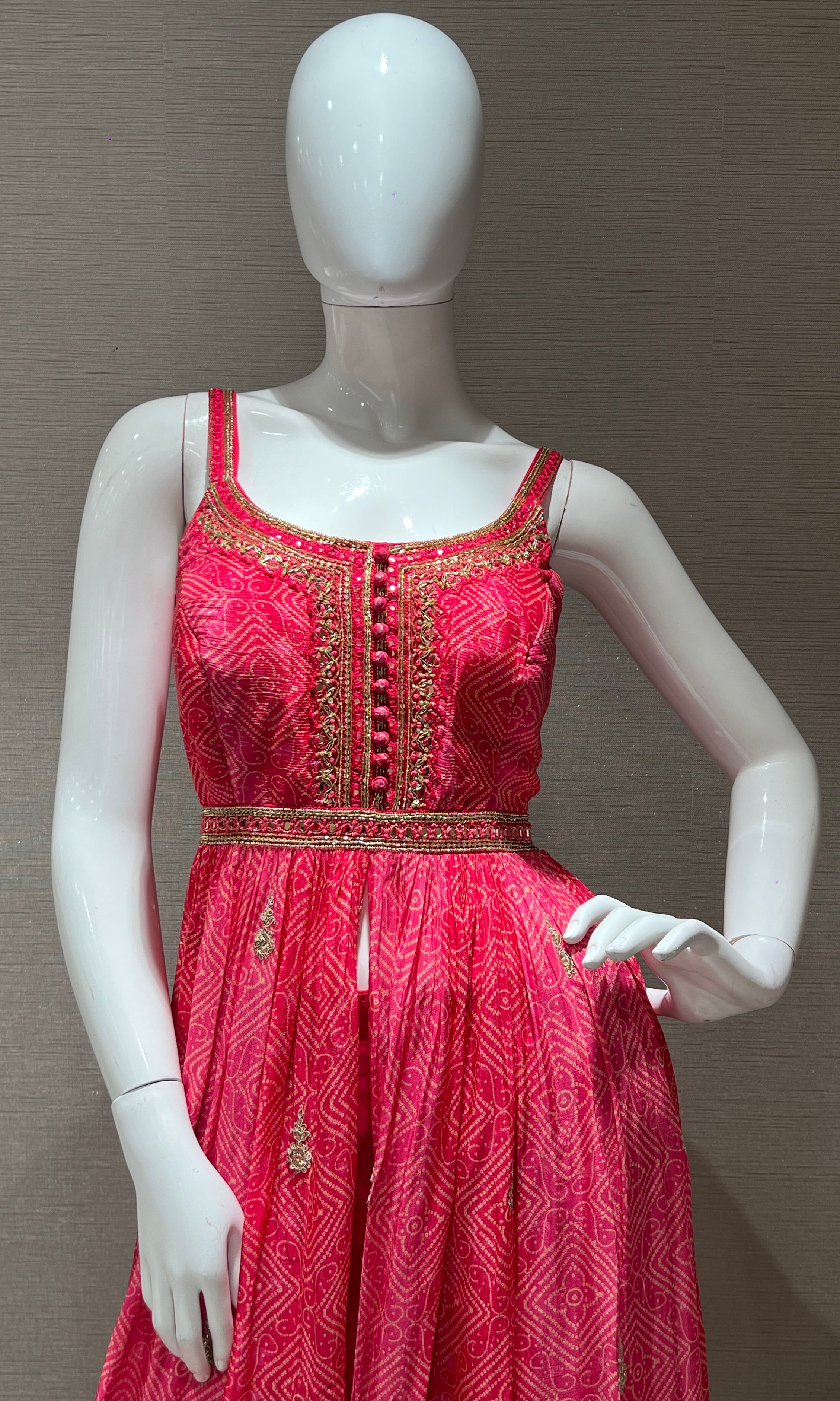 Pink front slit kurta with palazzo pants