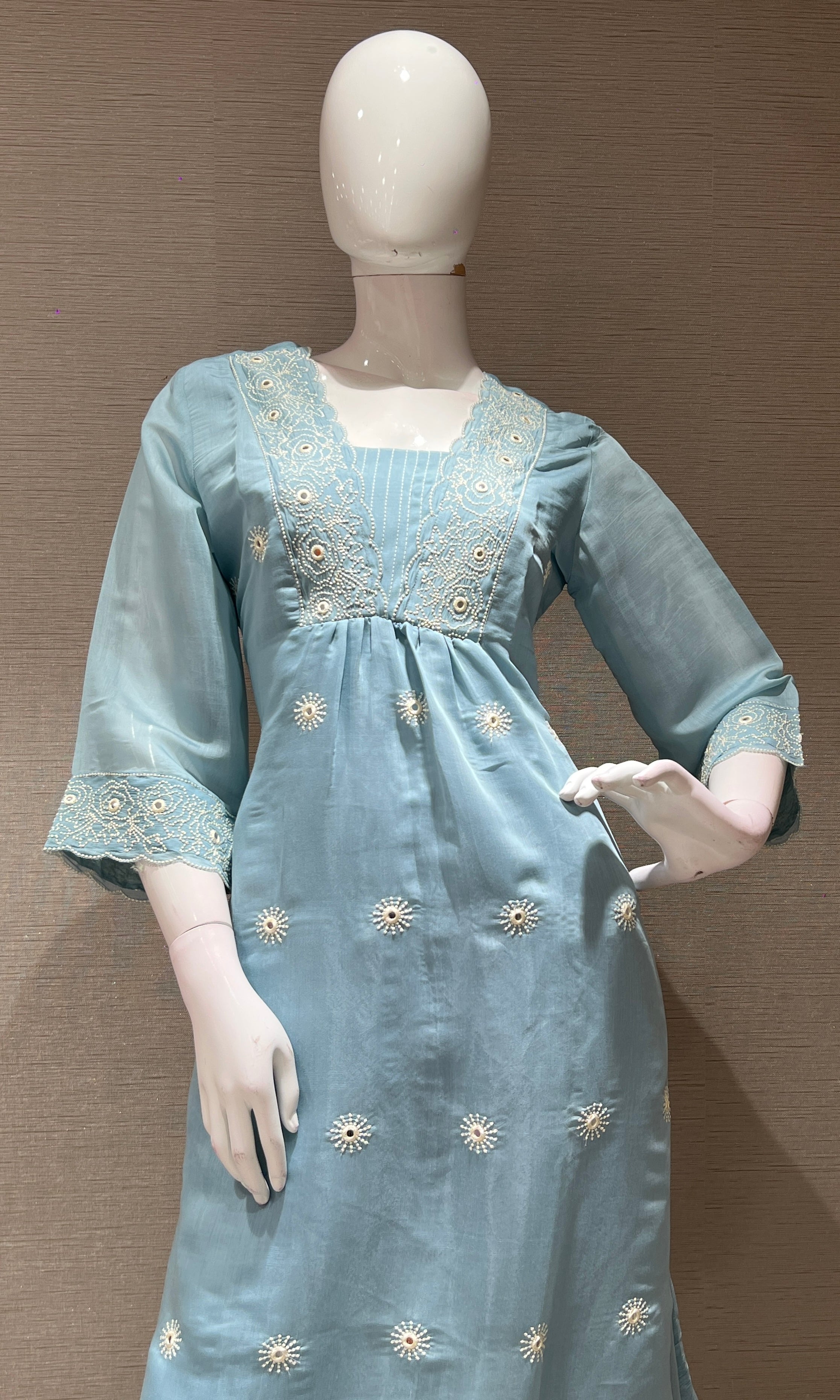 SEA blue silk embroidered KURTA SET