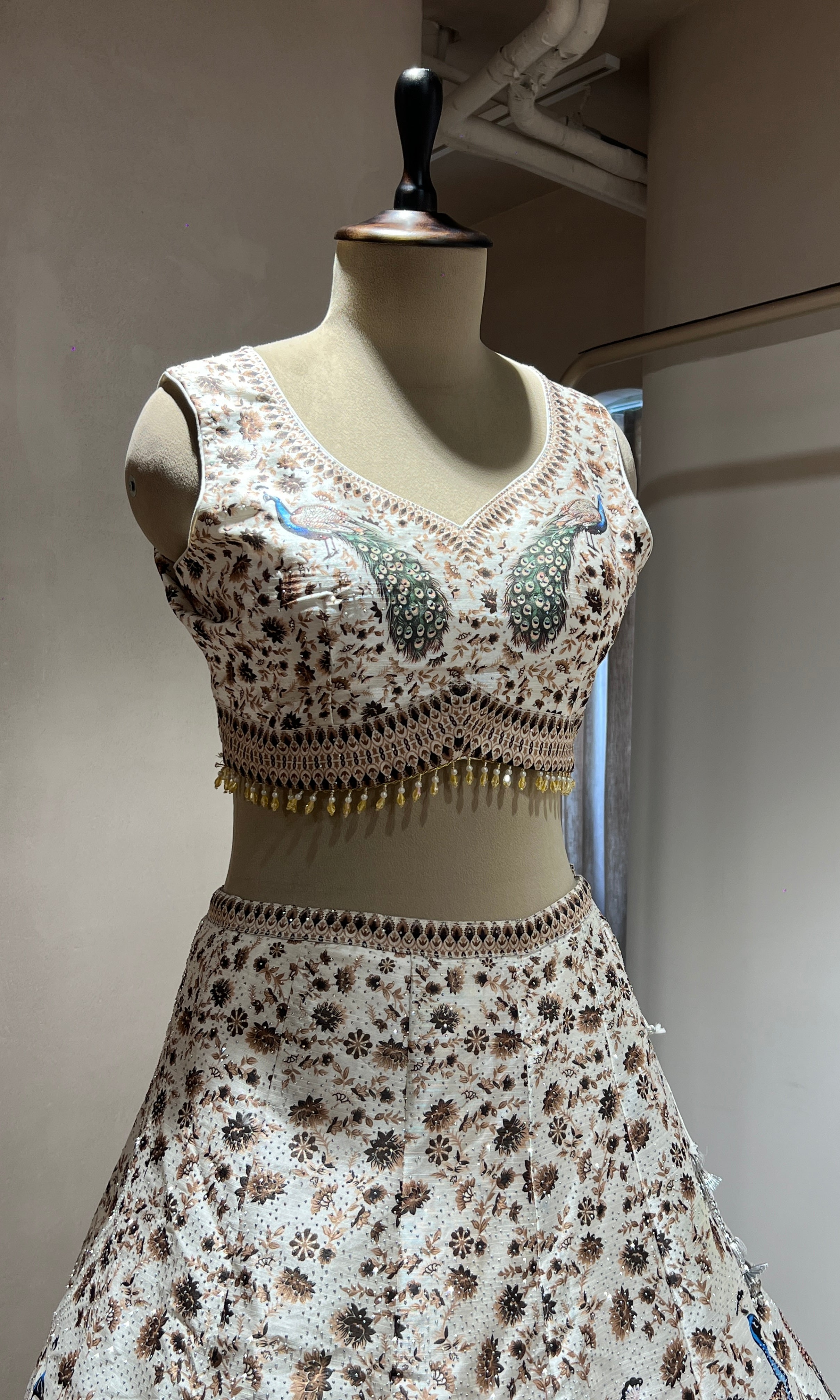 WHITE PEACOCK EMBROIDERED LEHENGA