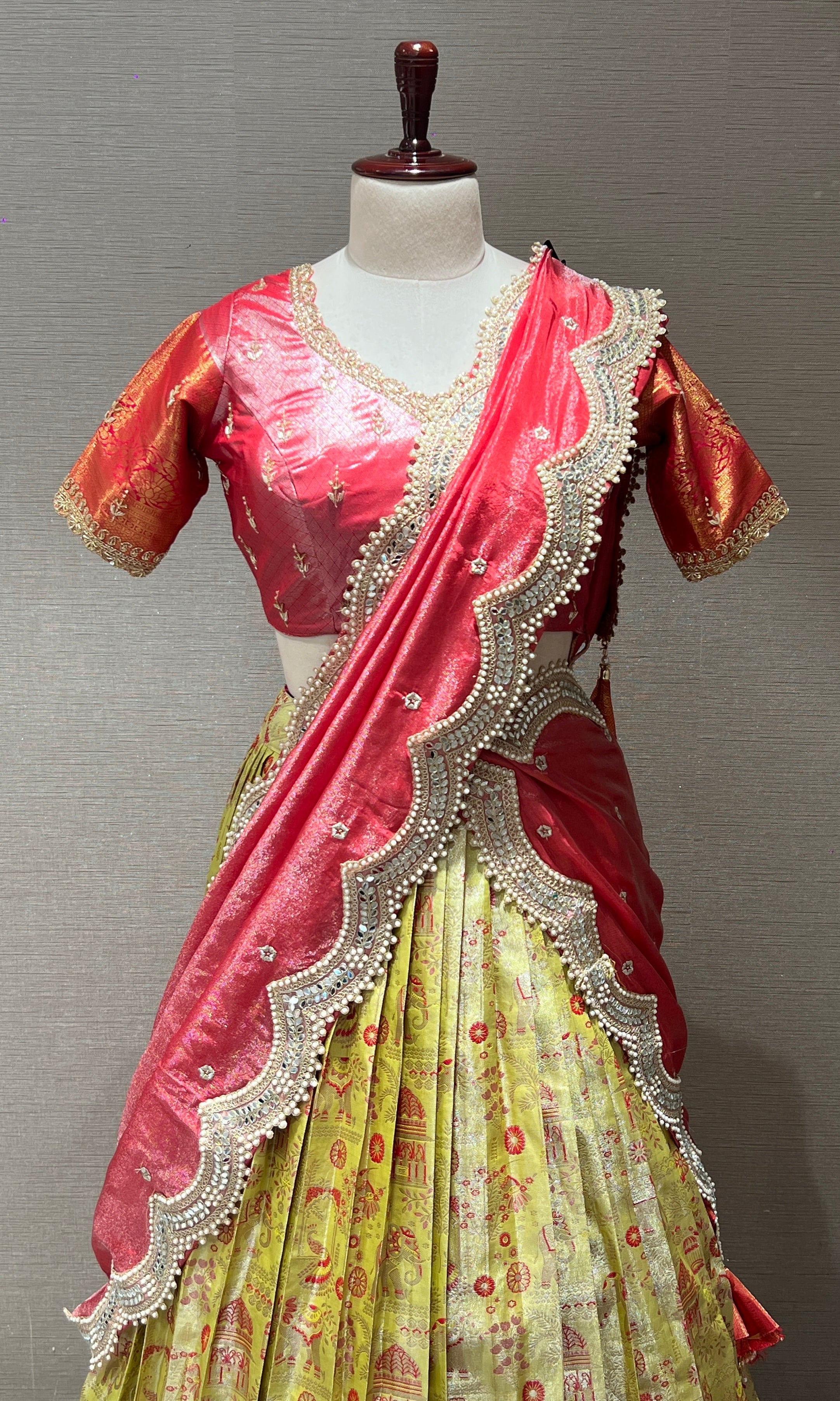 Rose Pink and Parrot Green Lehenga