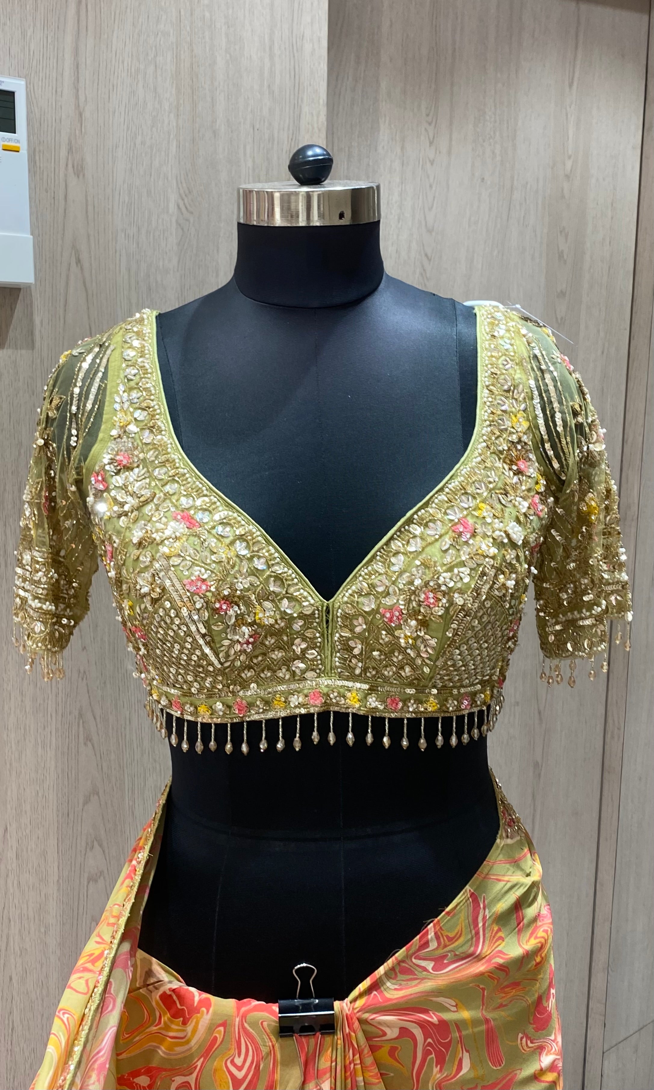 Green saree with ready blouse