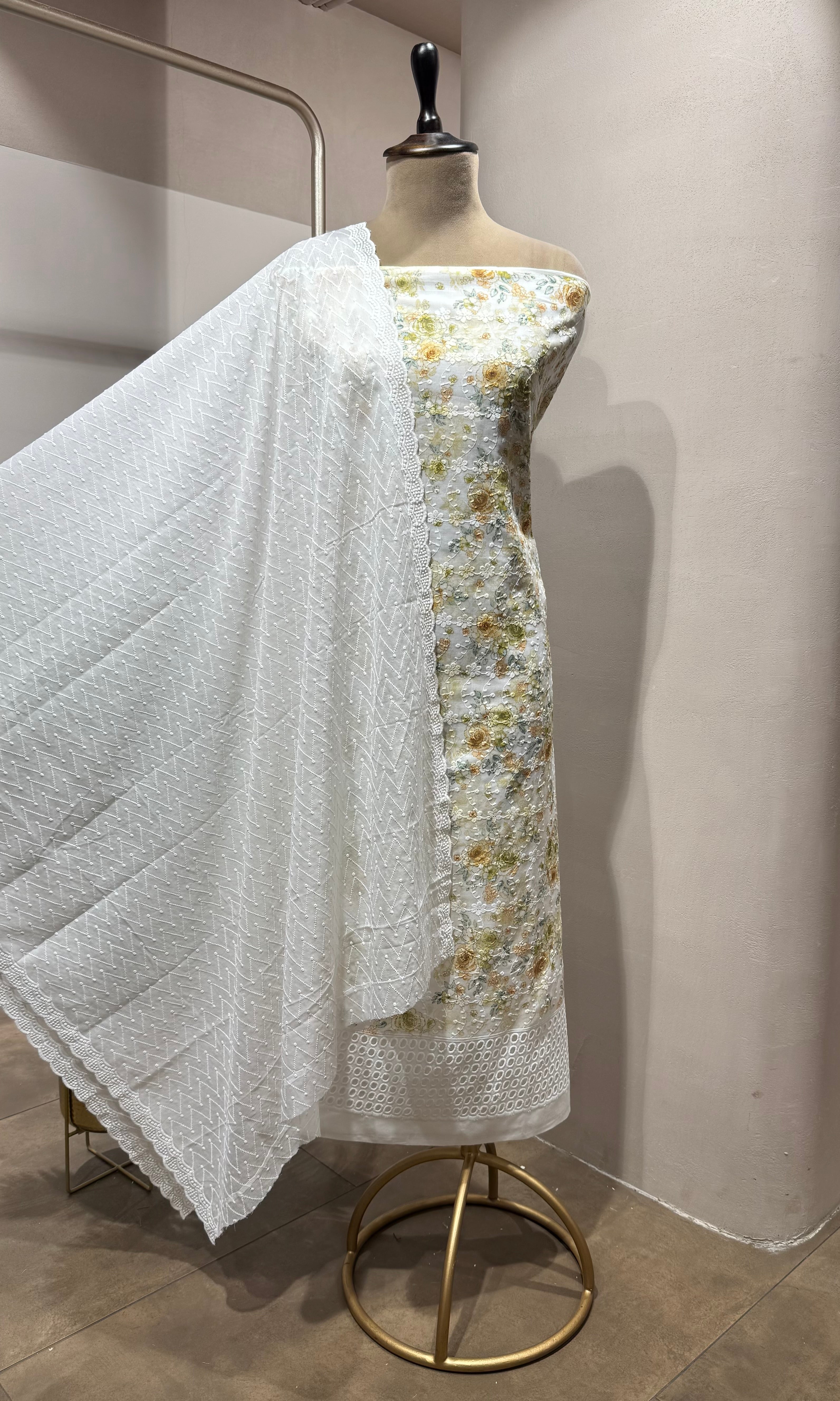 GREEN Floral Chikankari DRESS MATERIAL