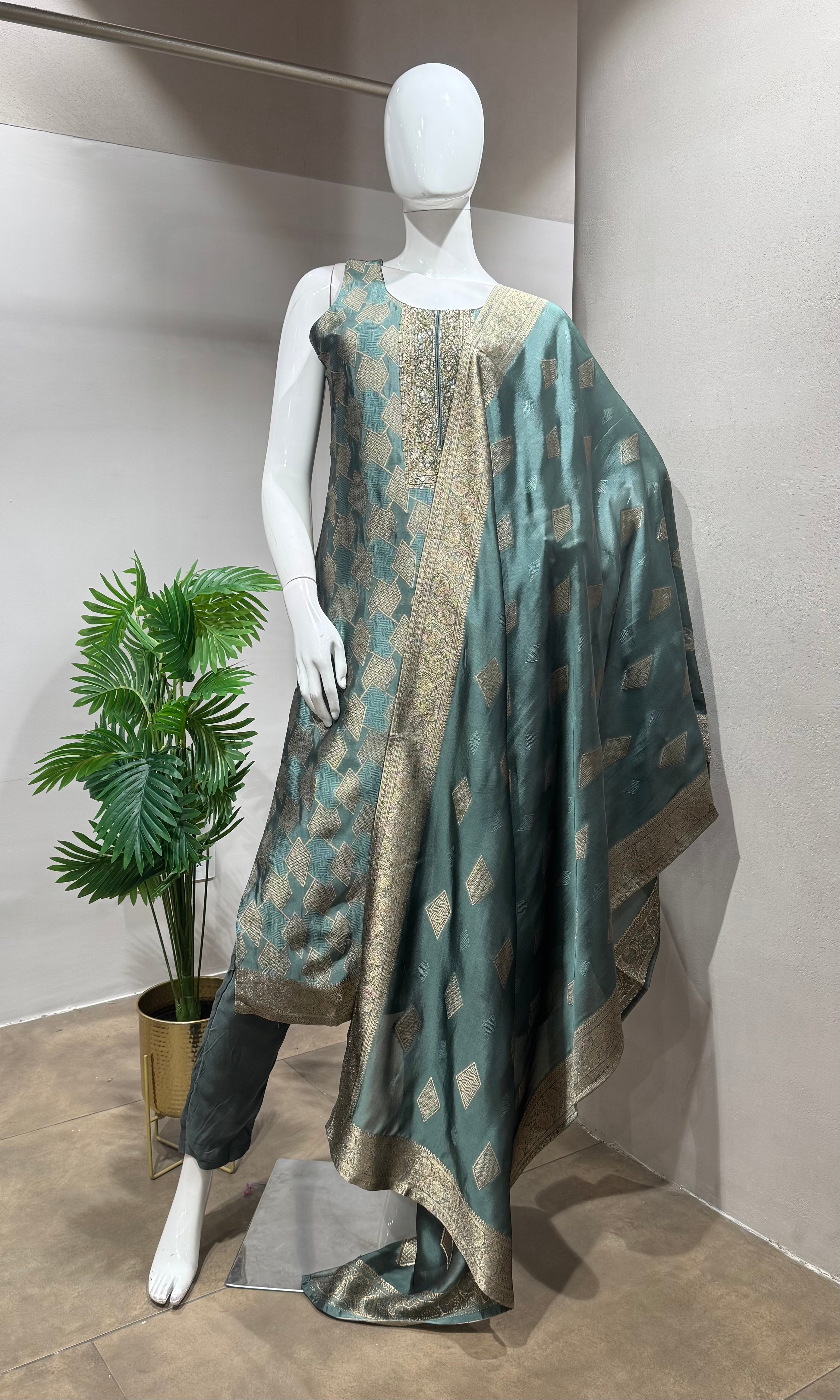 SEA GREEN Embroidered  KURTA SET
