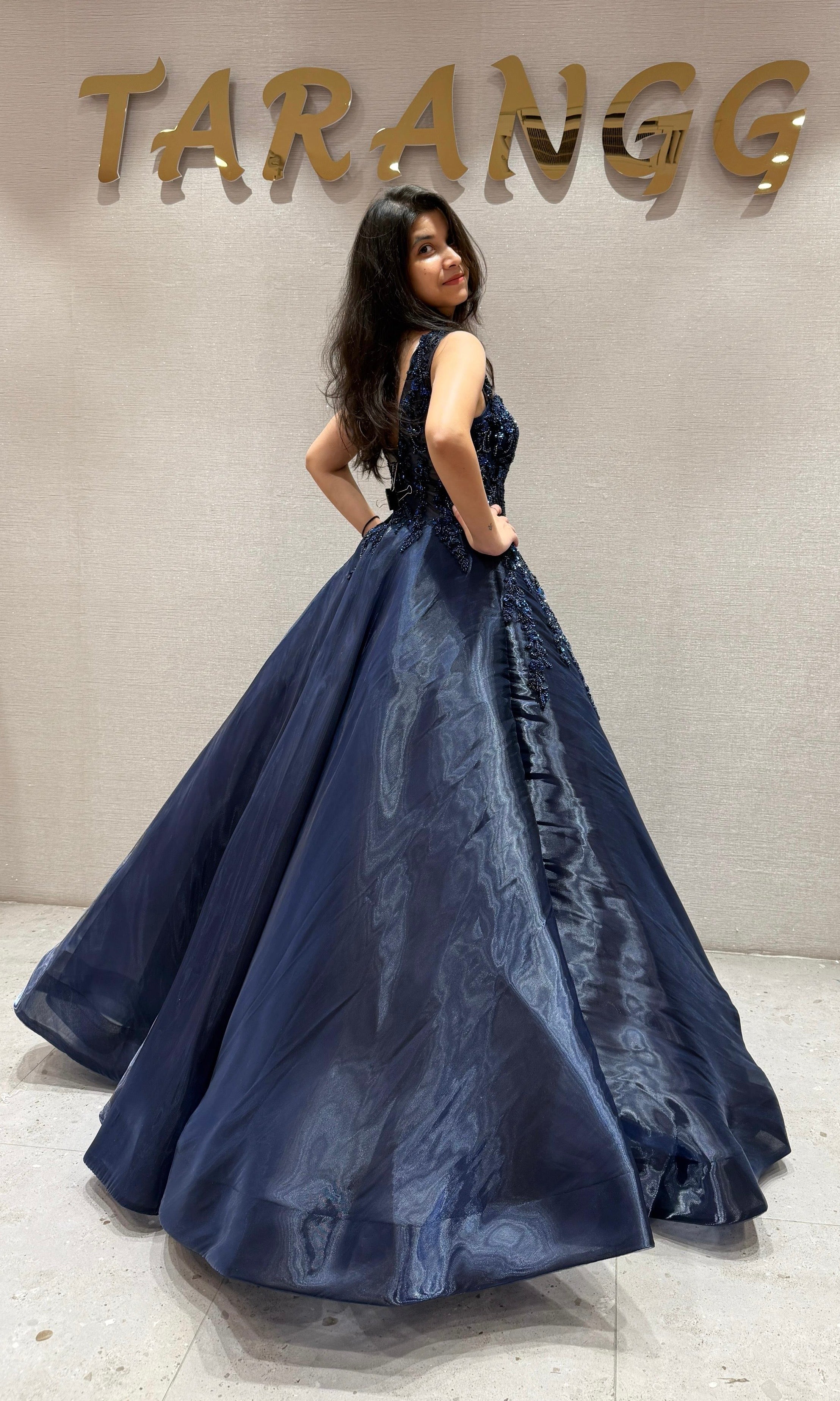 Midnight Shimmer Floral Ball Gown