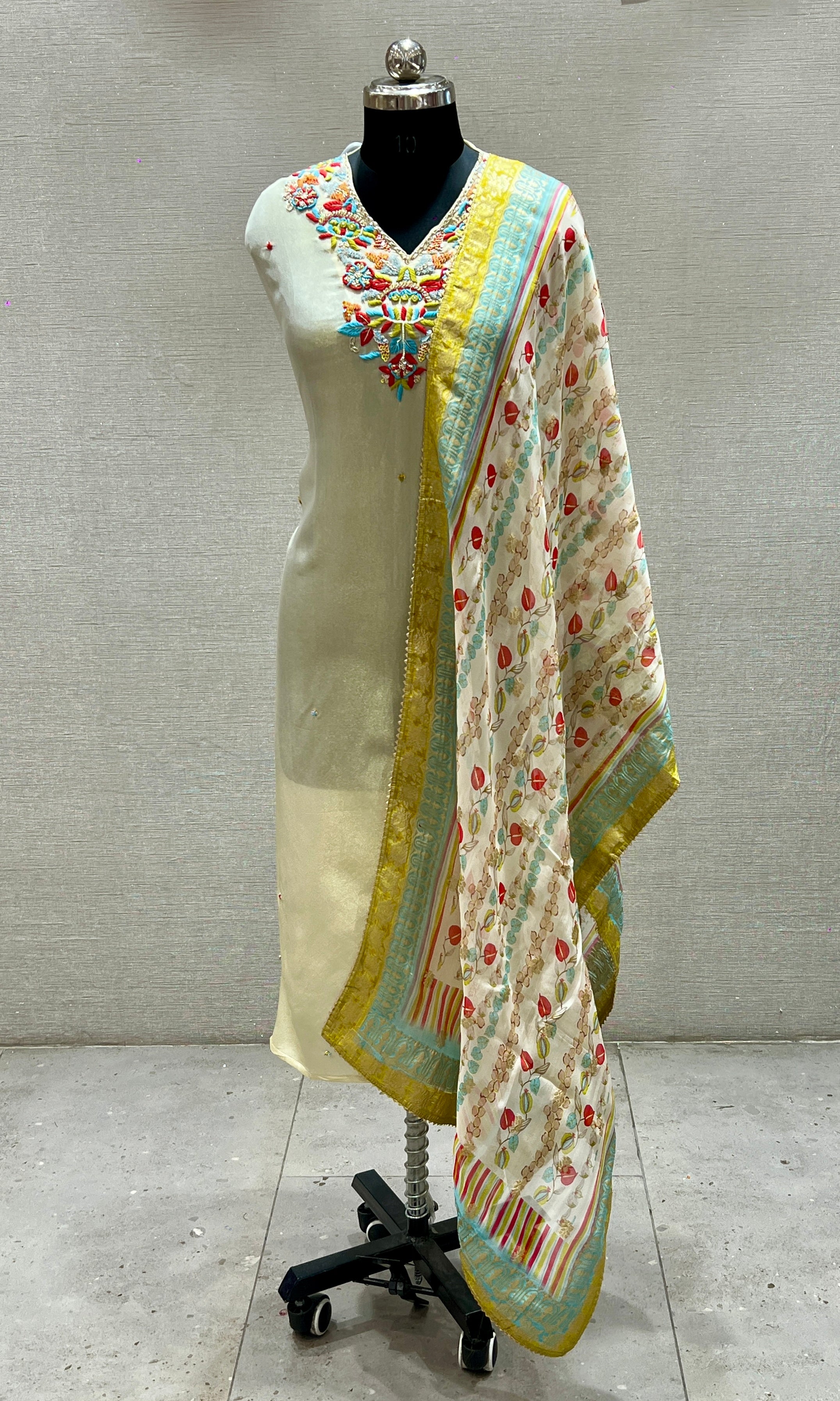 Cream dress material