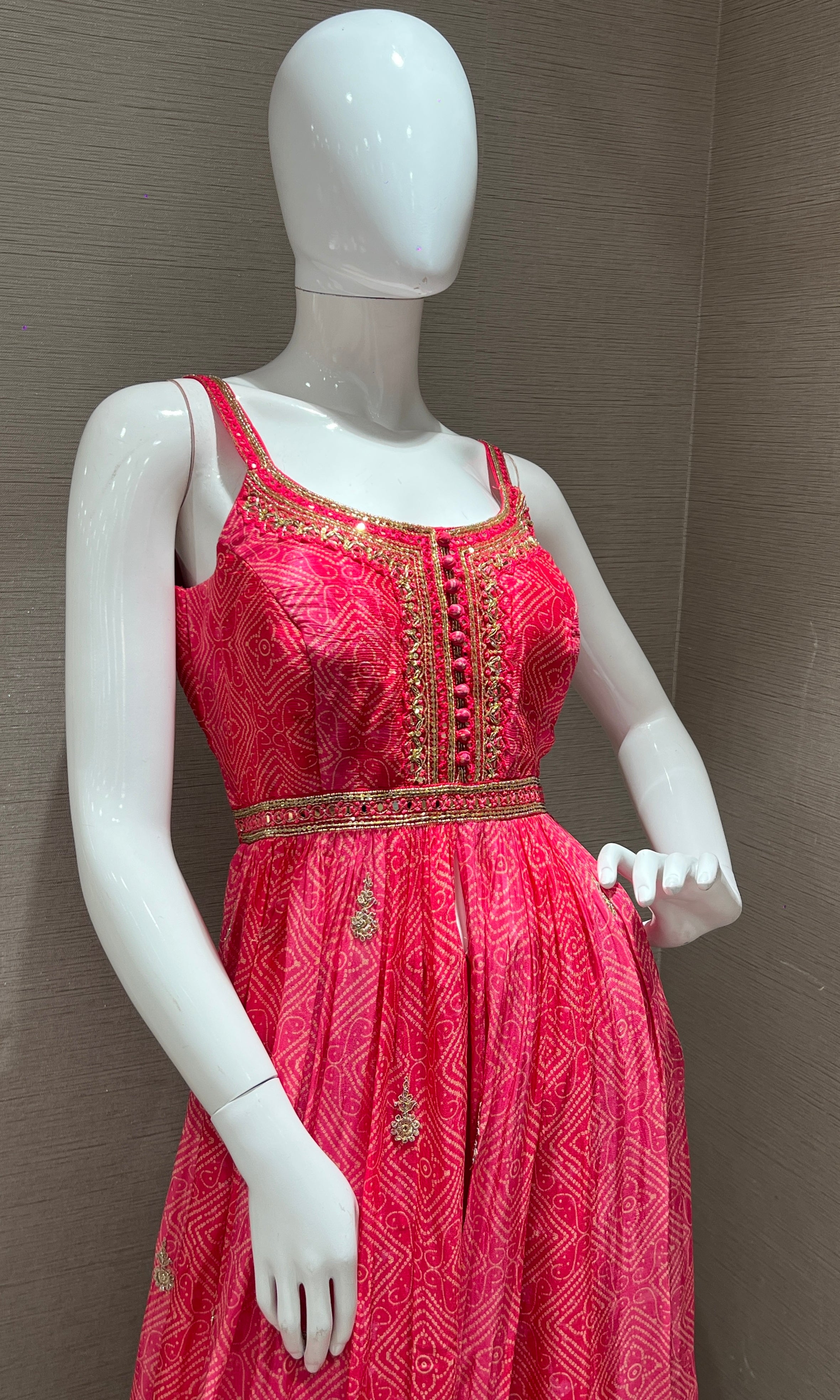 Pink front slit kurta with palazzo pants