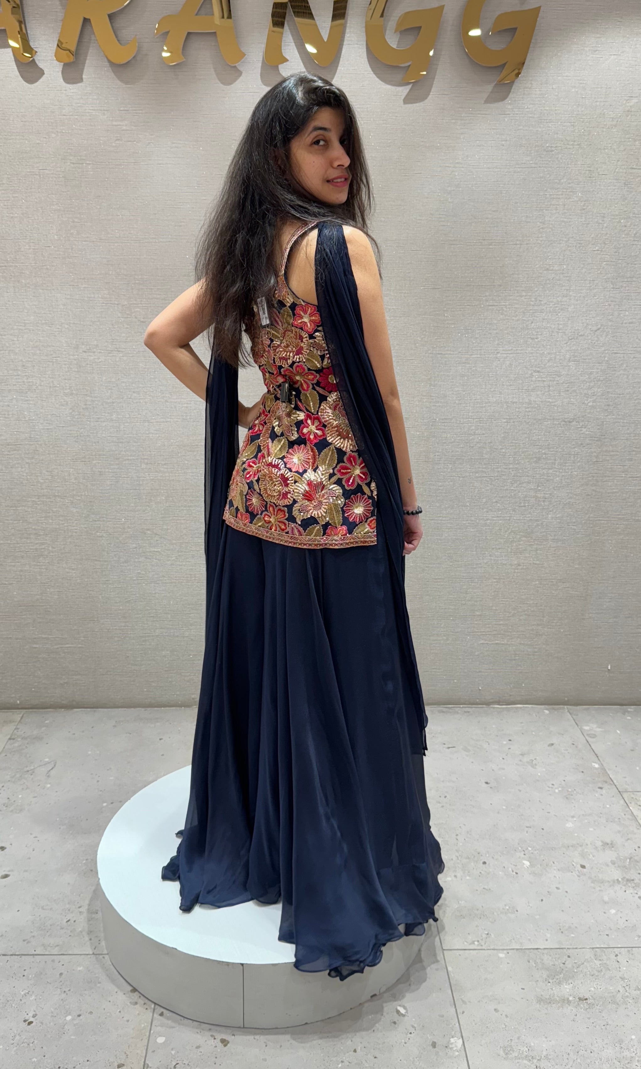 Navy blue FLORAL SHARARA SET