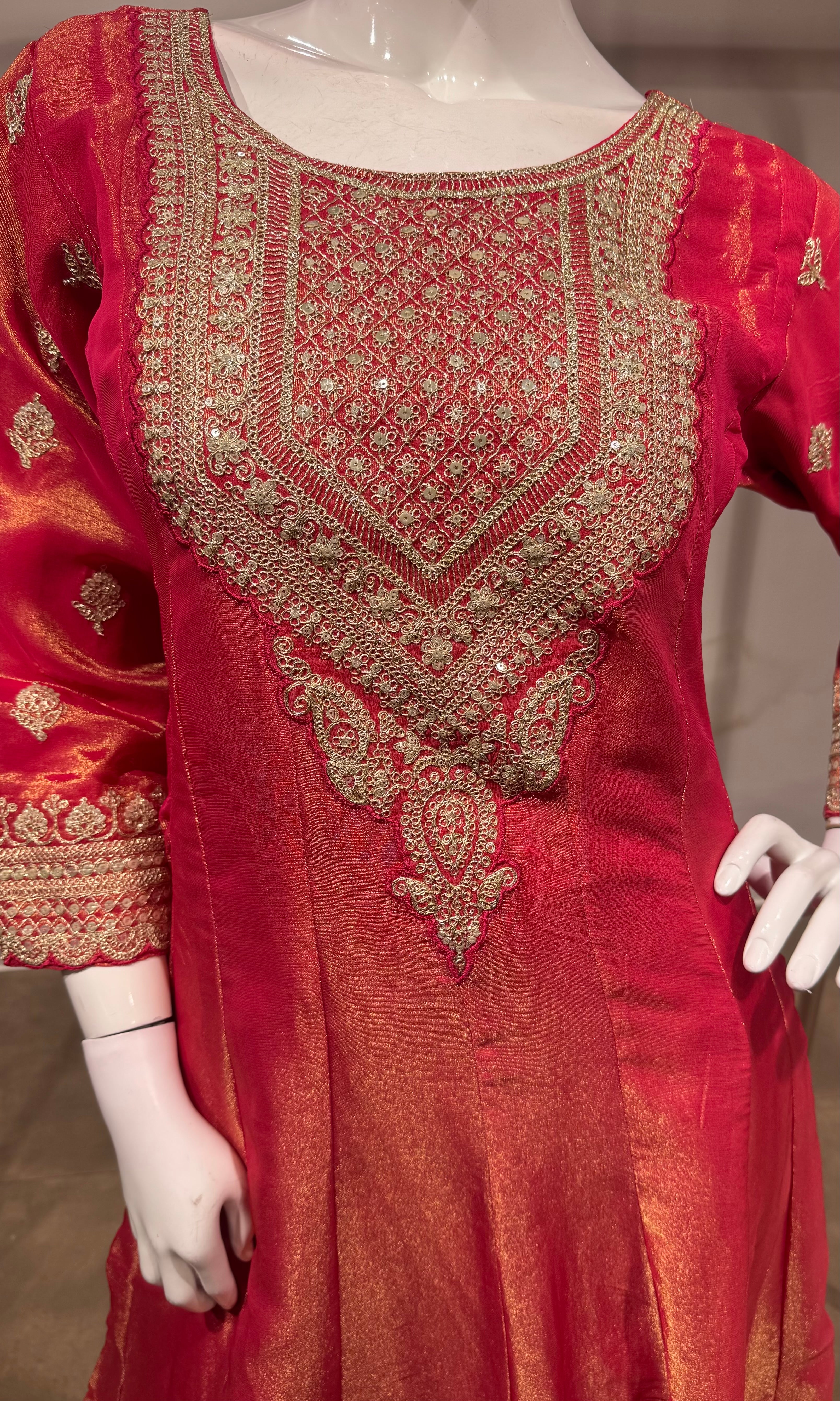 Pink Golden shimmer anarkali with palazzo pants