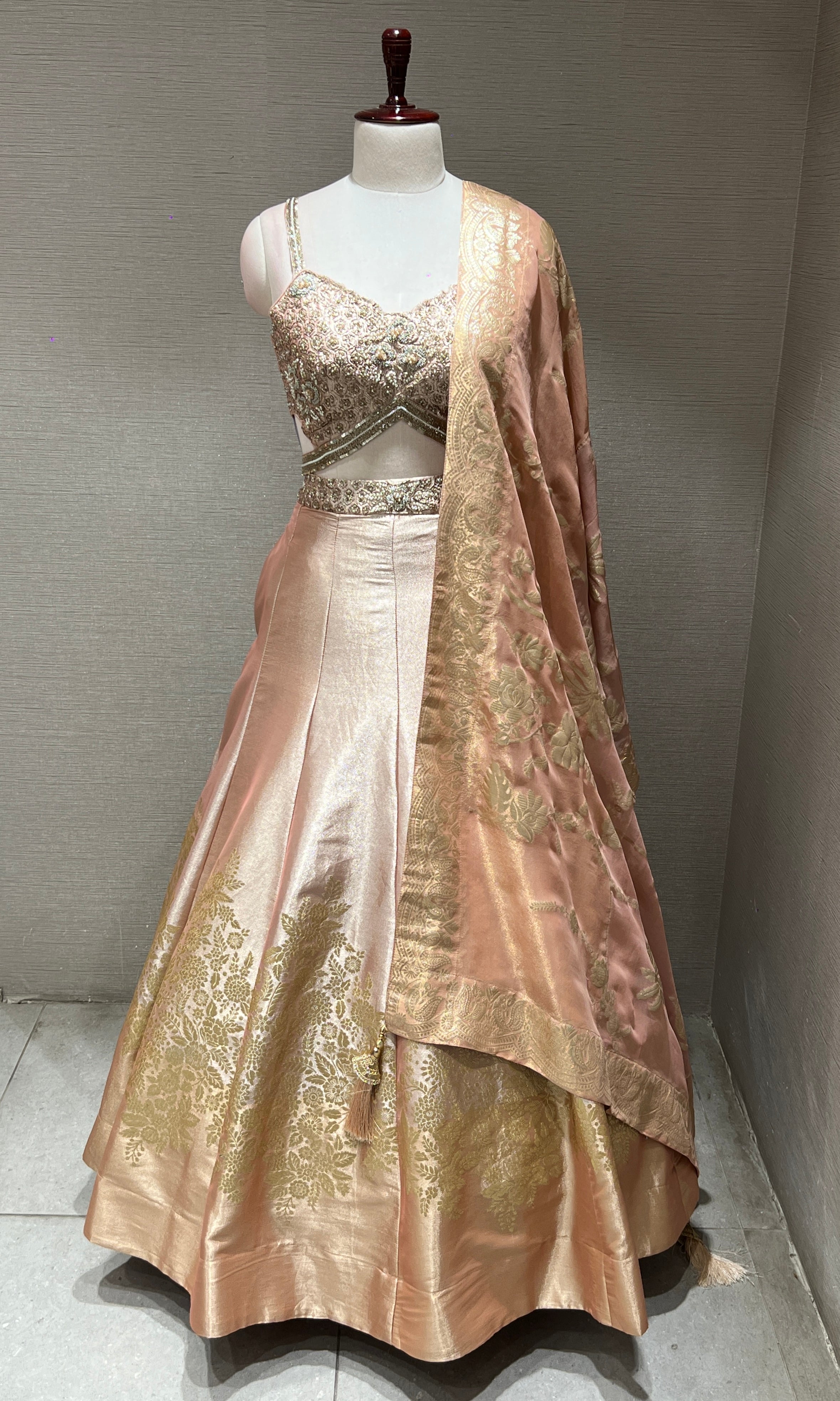 Peach Lehenga with mobile pocket