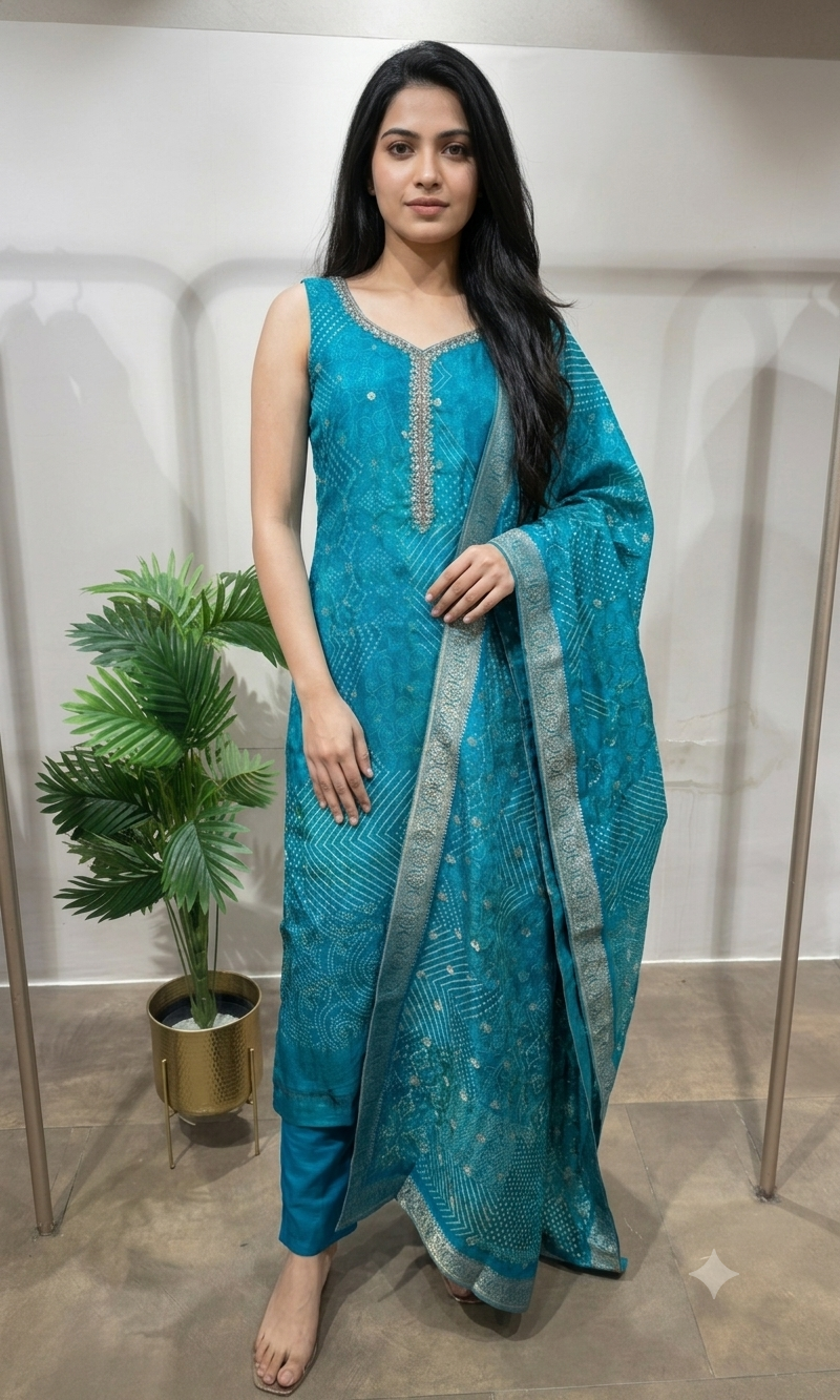 RAMA Bandhani print silk kurta set