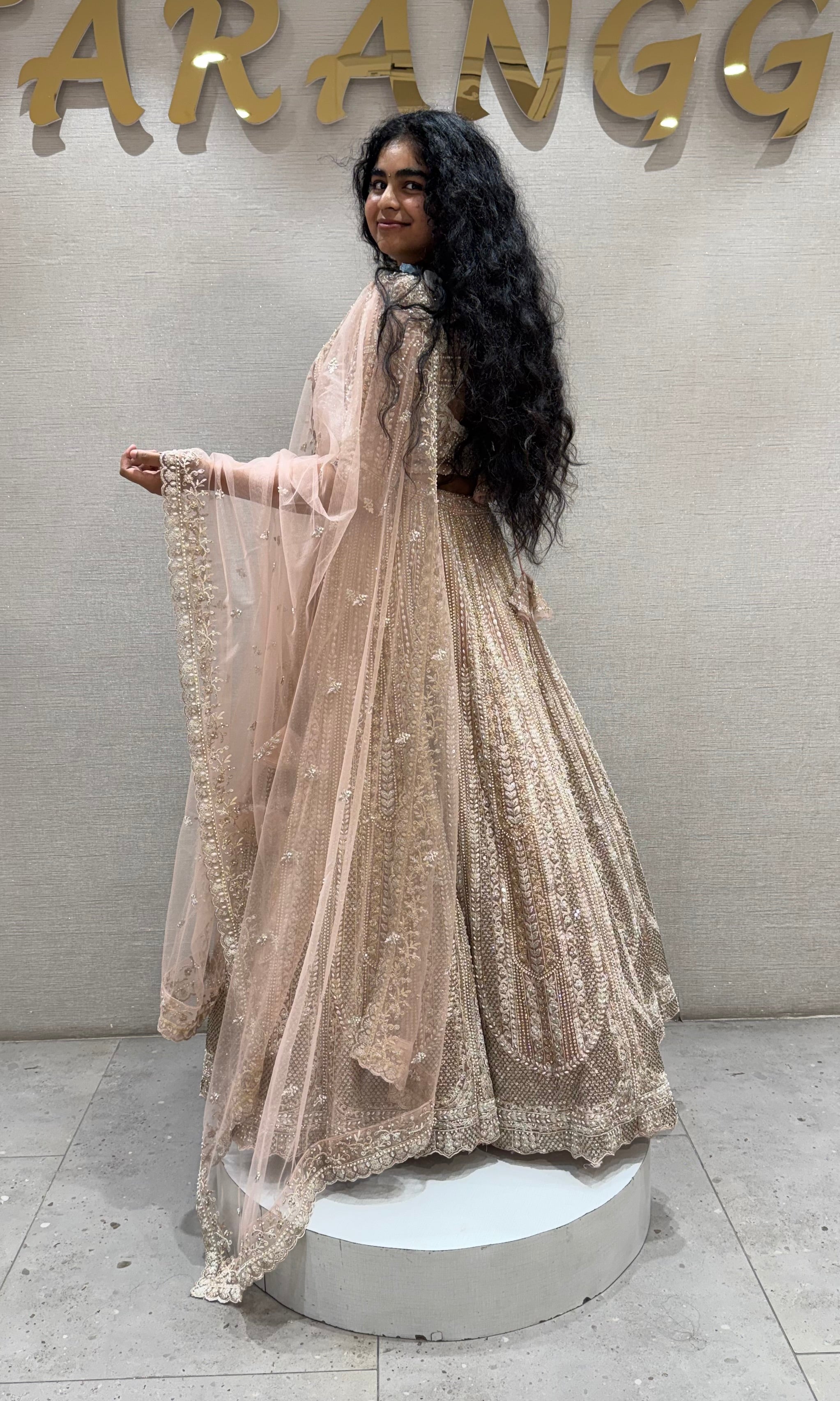 Light pink Net Floral Embroidered Lehenga