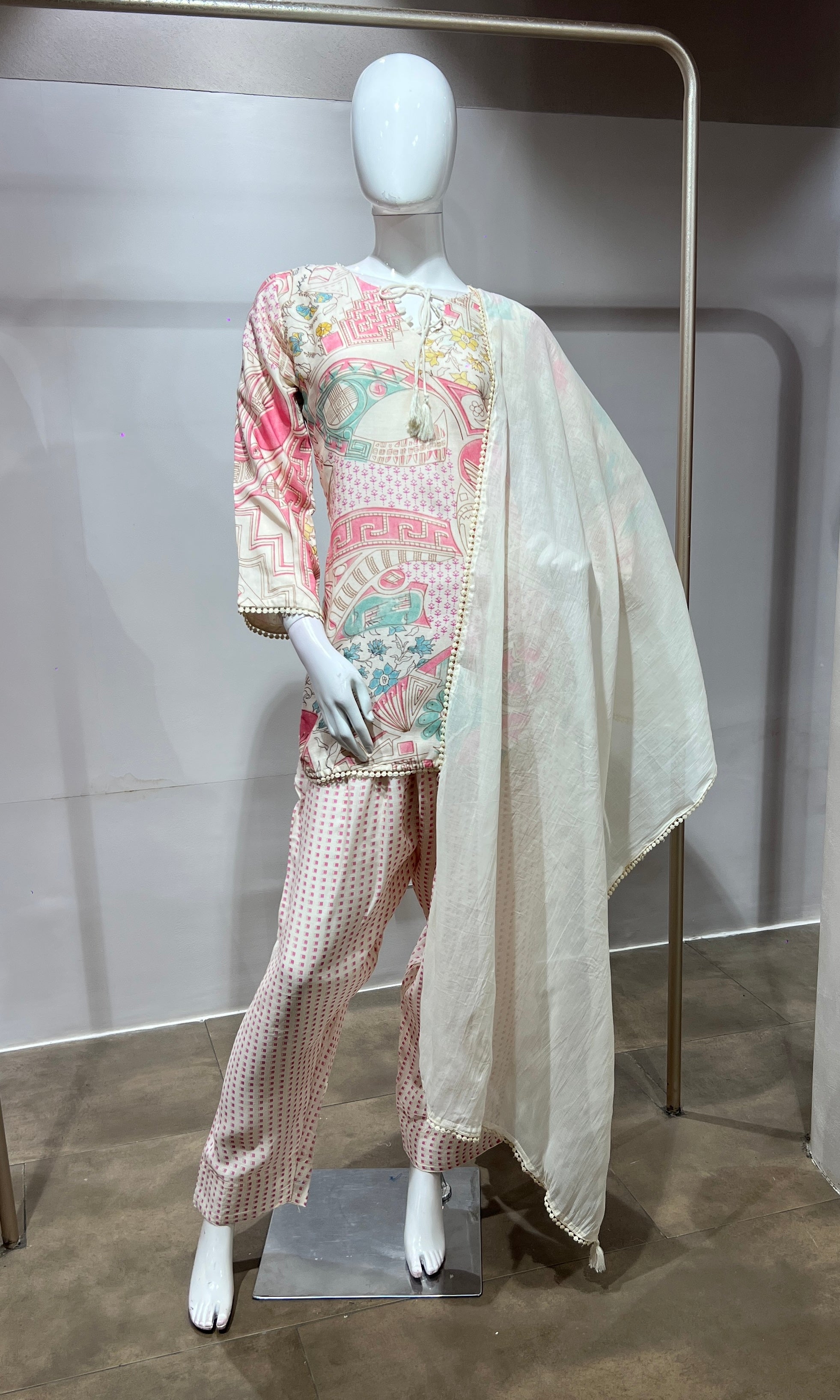 PINK Pastel Floral Printed Farsi salwar