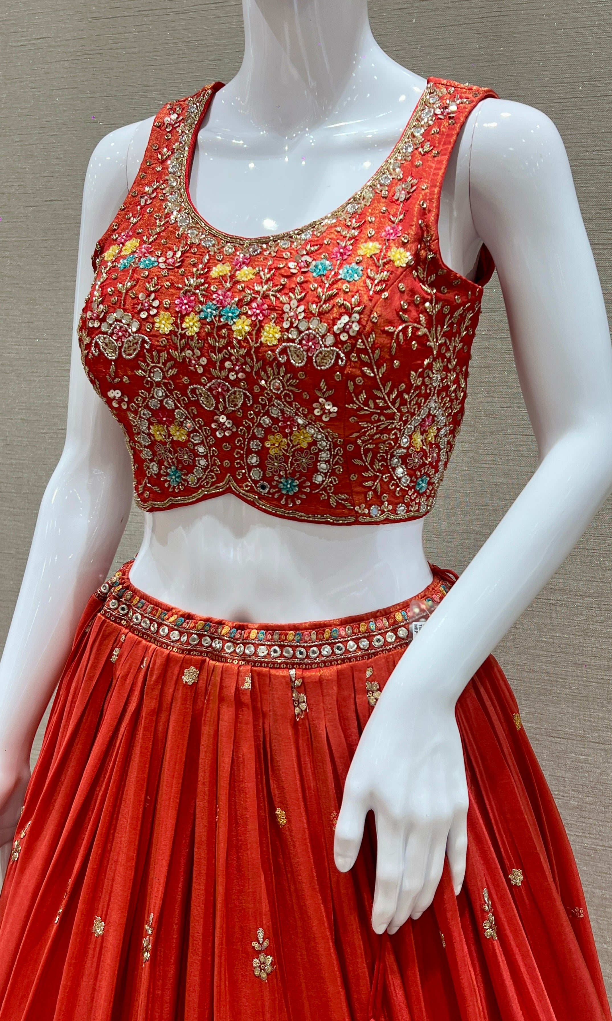 Red Velvet Embroidered Lehenga Set
