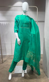 Green Straight Kurta set with Banarasi Border Dupatta