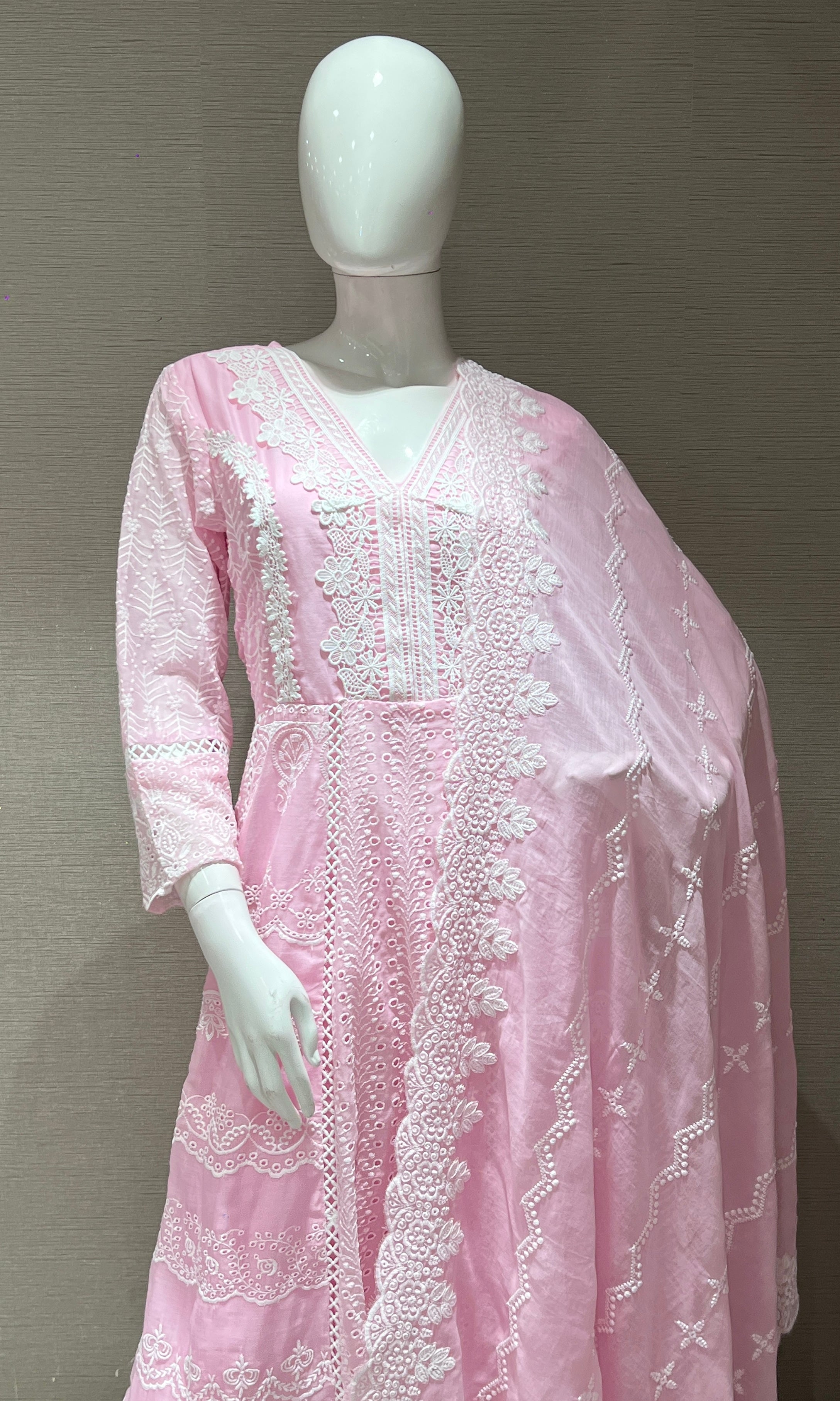 baby pink Chikankari Anarkali kurta set