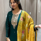 Emerald green with yellow organza dupatta kurta set