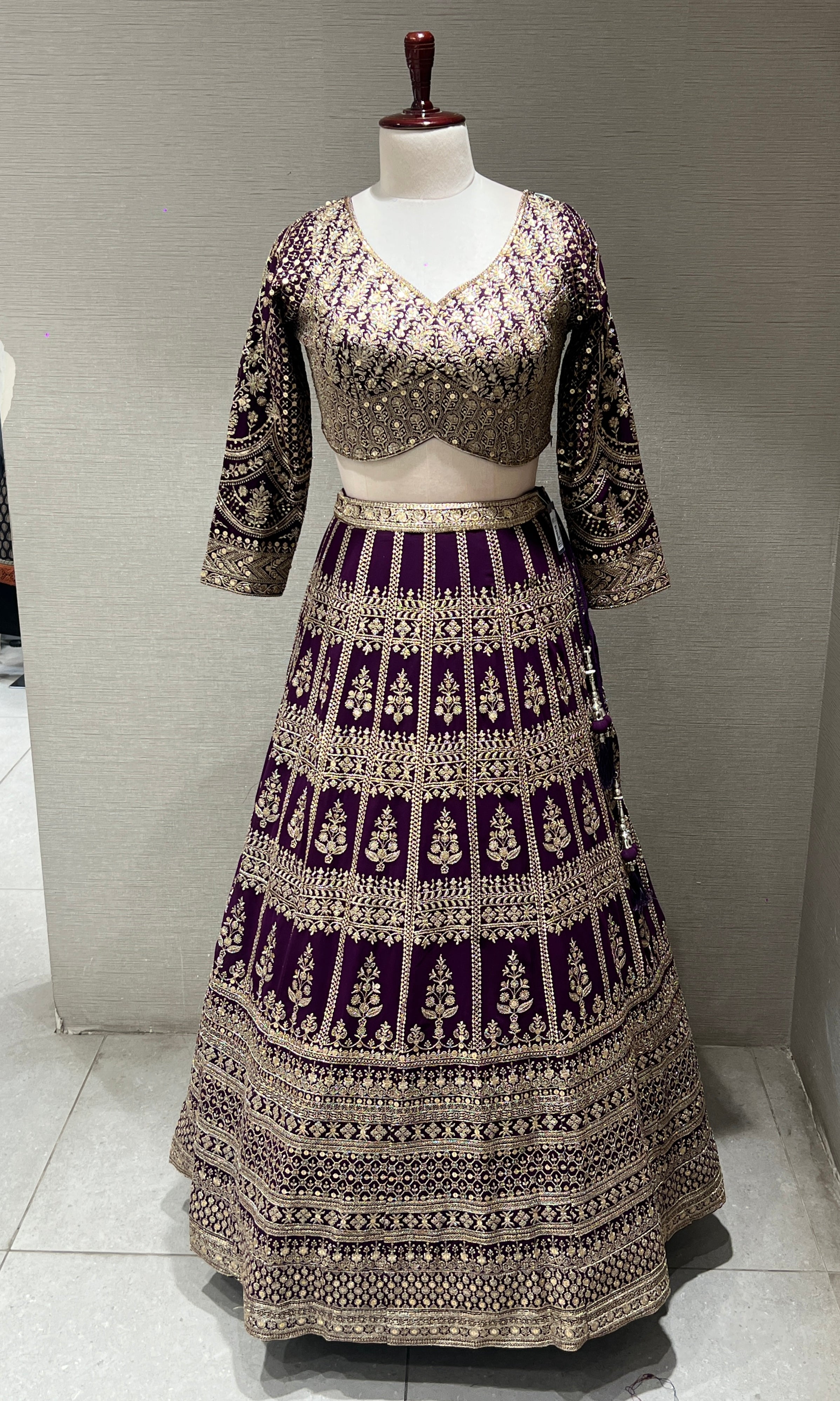 Gold Embroidery lehenga in wine shade