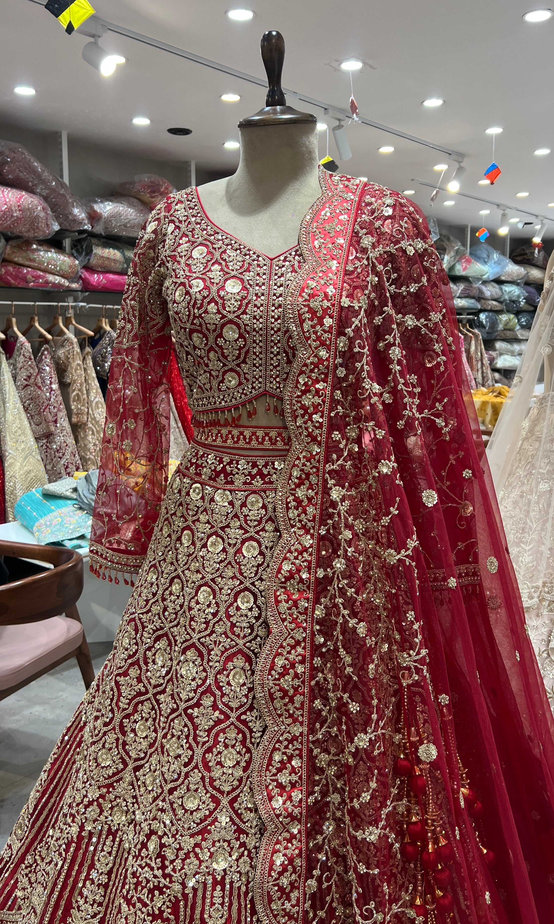 REGAL RED INTRICATE EMBROIDERY LEHENGA
