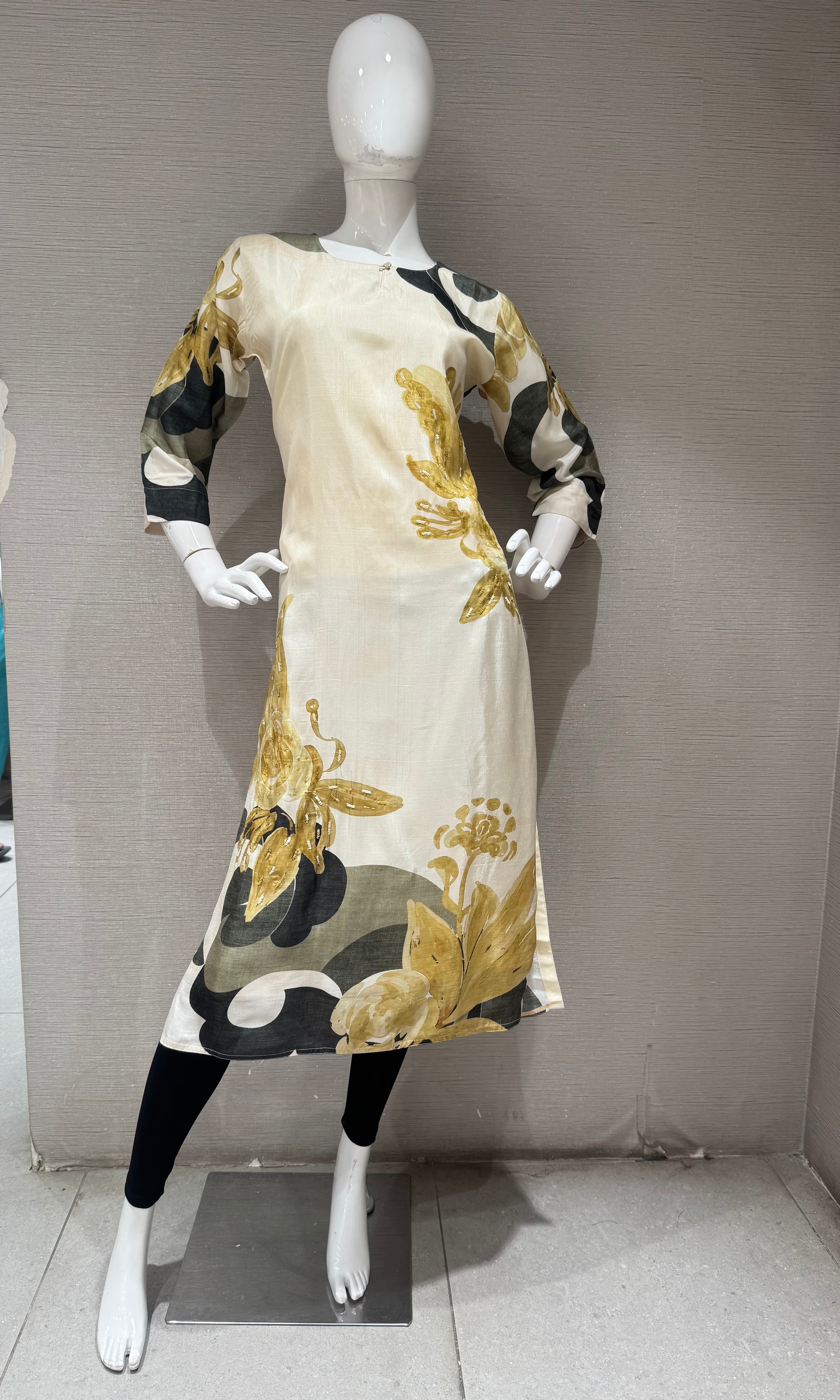 Cream Floral Printed Tunic Kurti top