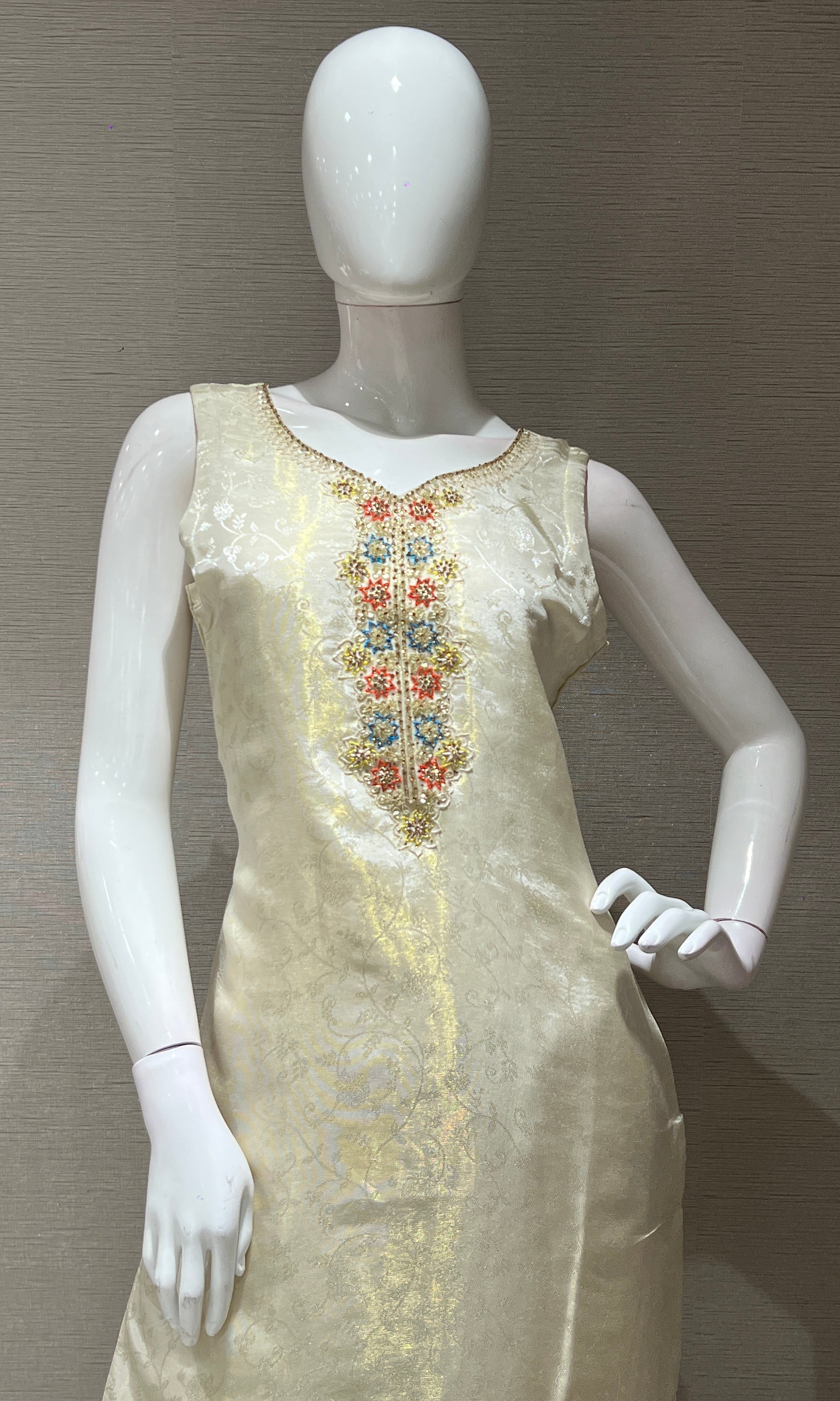 OFF white kurta set with Rainbow Dupatta