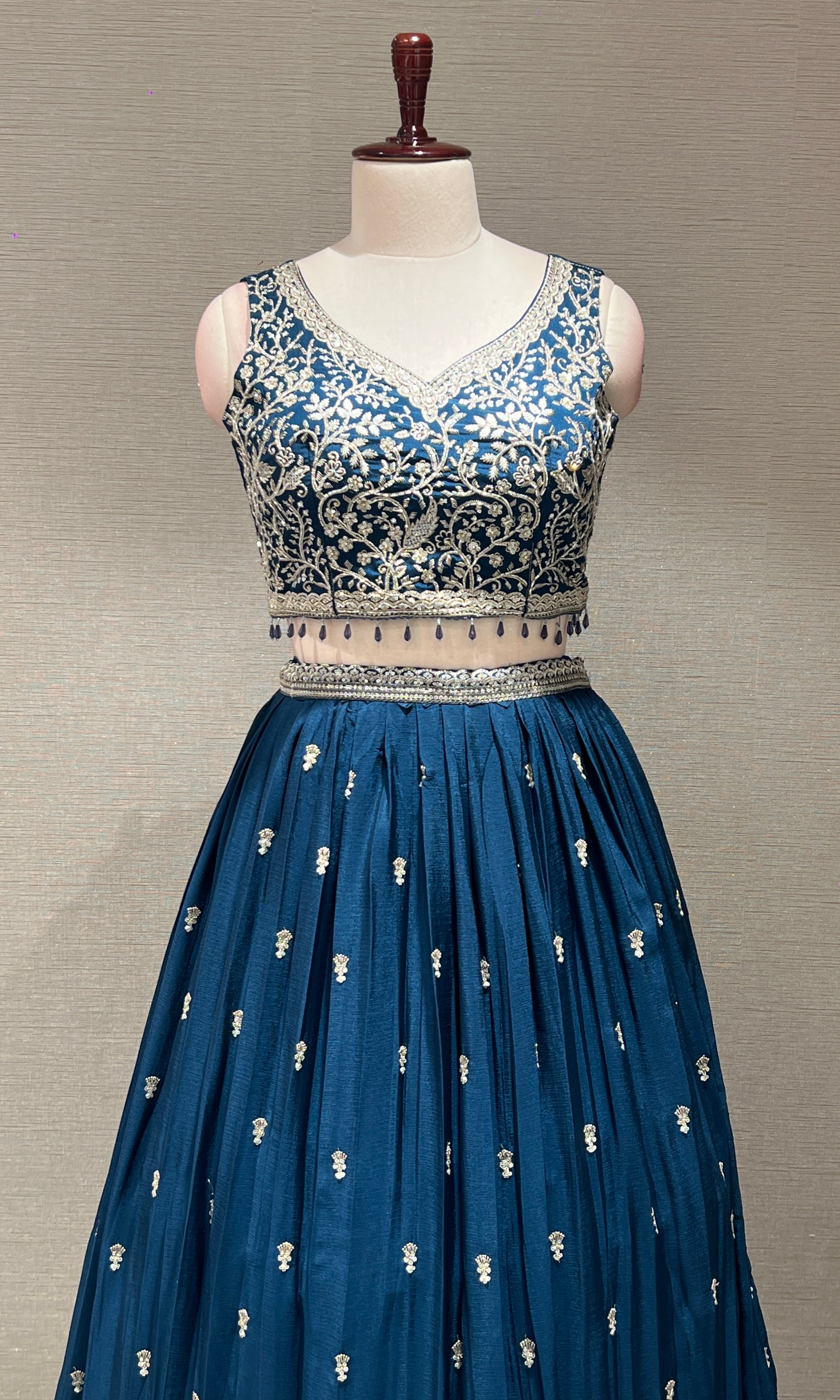 Blue Floral intricate Embroidery Lehenga