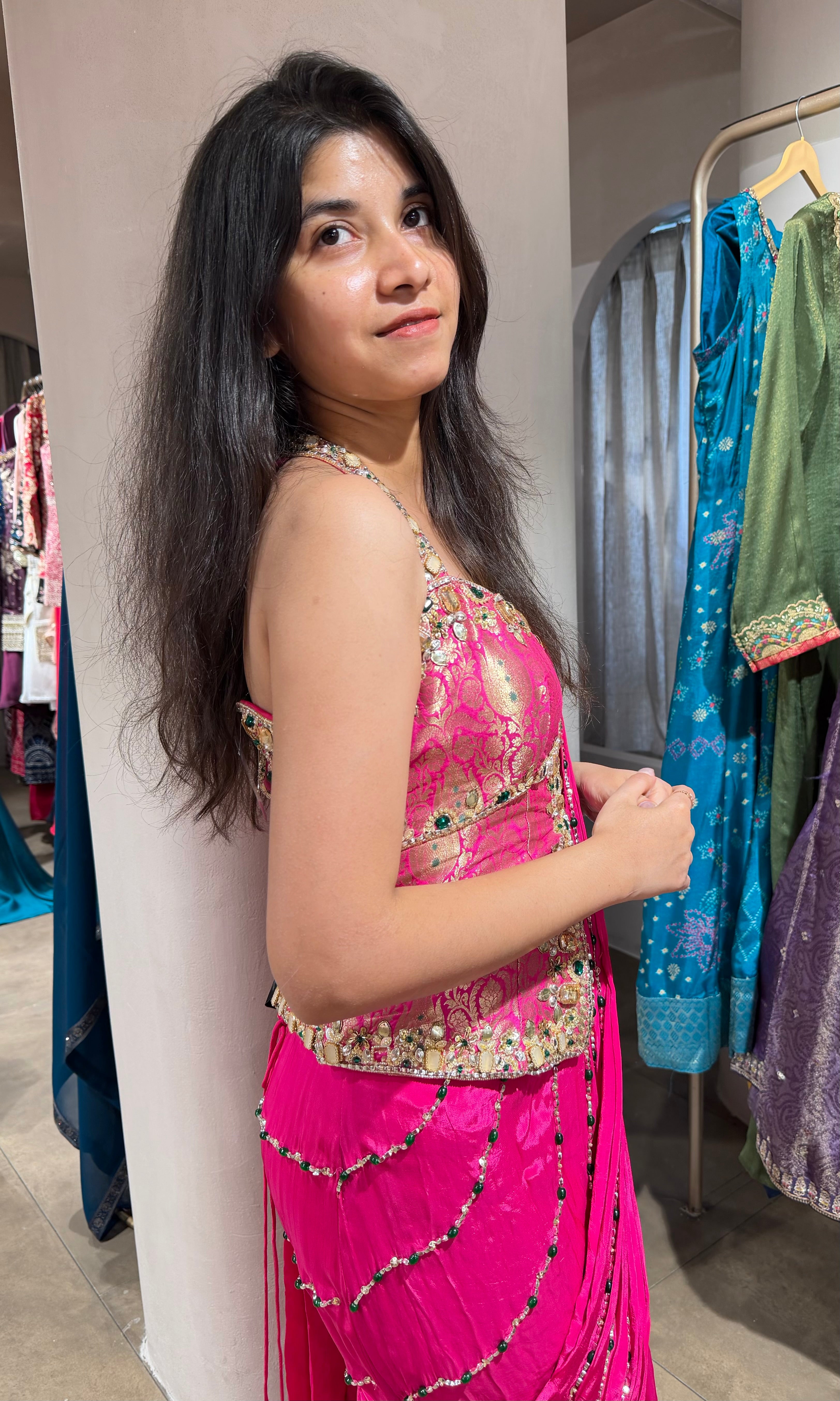 Pink DRAPE SAREE WITH ELEGANT CORSET BLOUSE